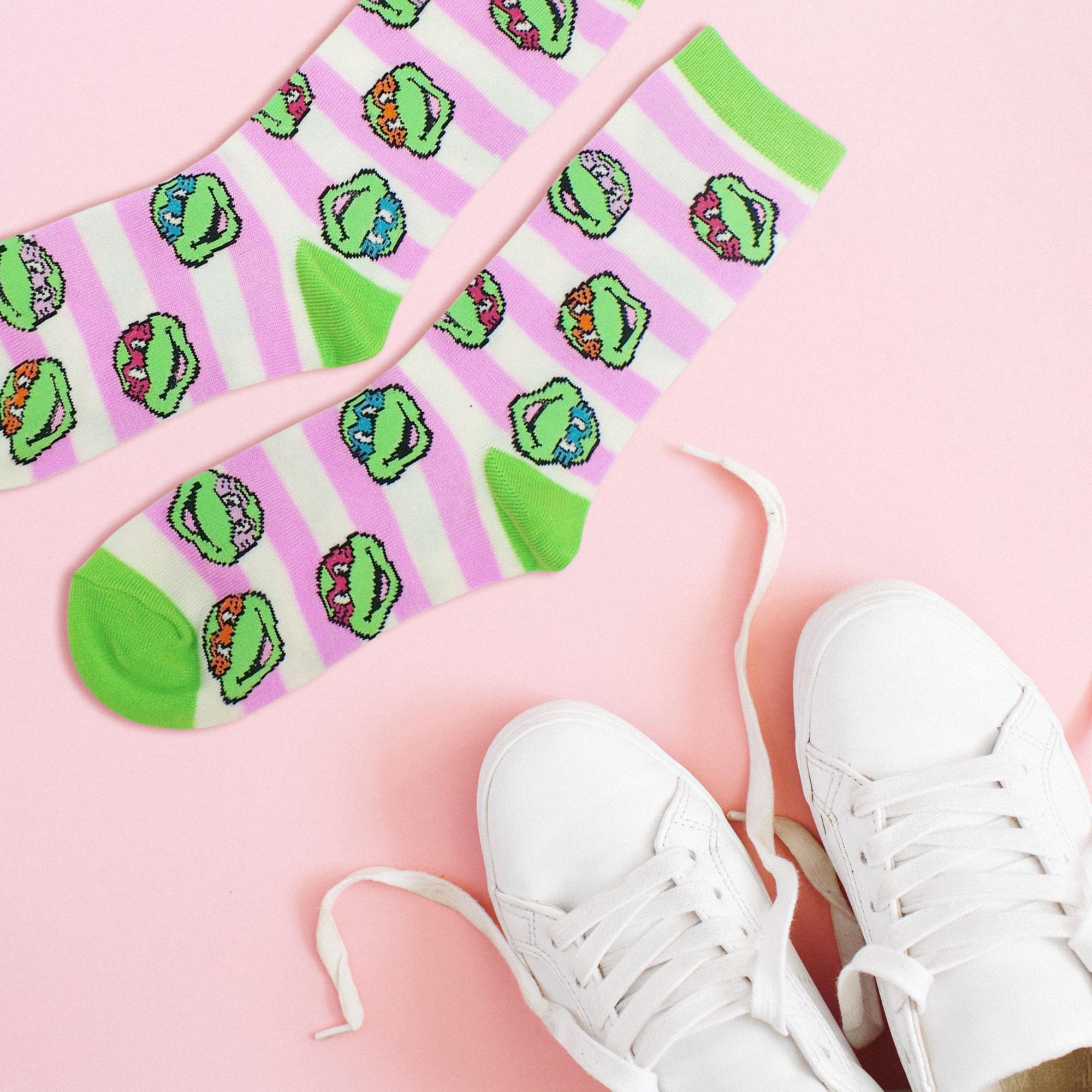 Teenage Mutant Ninja Turtles Pink Striped Crew Socks