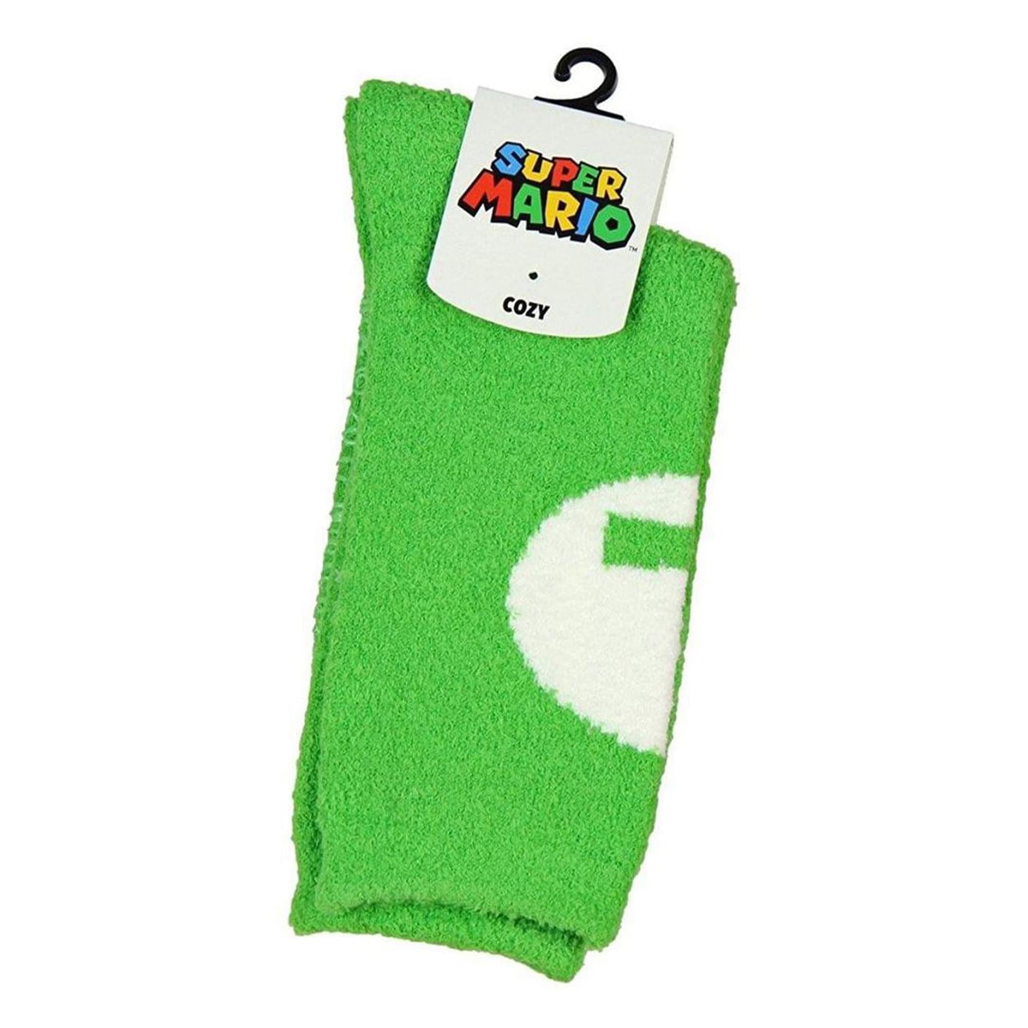 Super Mario Bros. Green Luigi Logo Cozy Adult Crew Socks