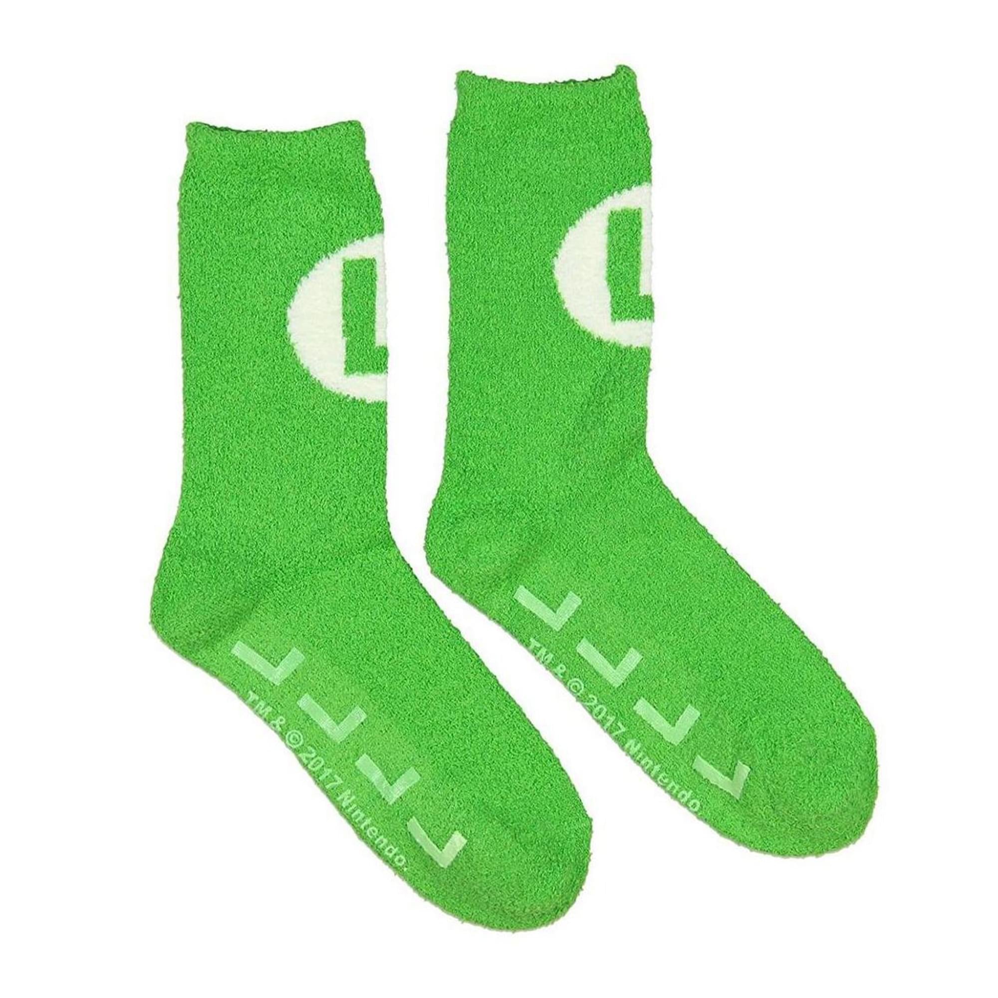 Super Mario Bros. Green Luigi Logo Cozy Adult Crew Socks