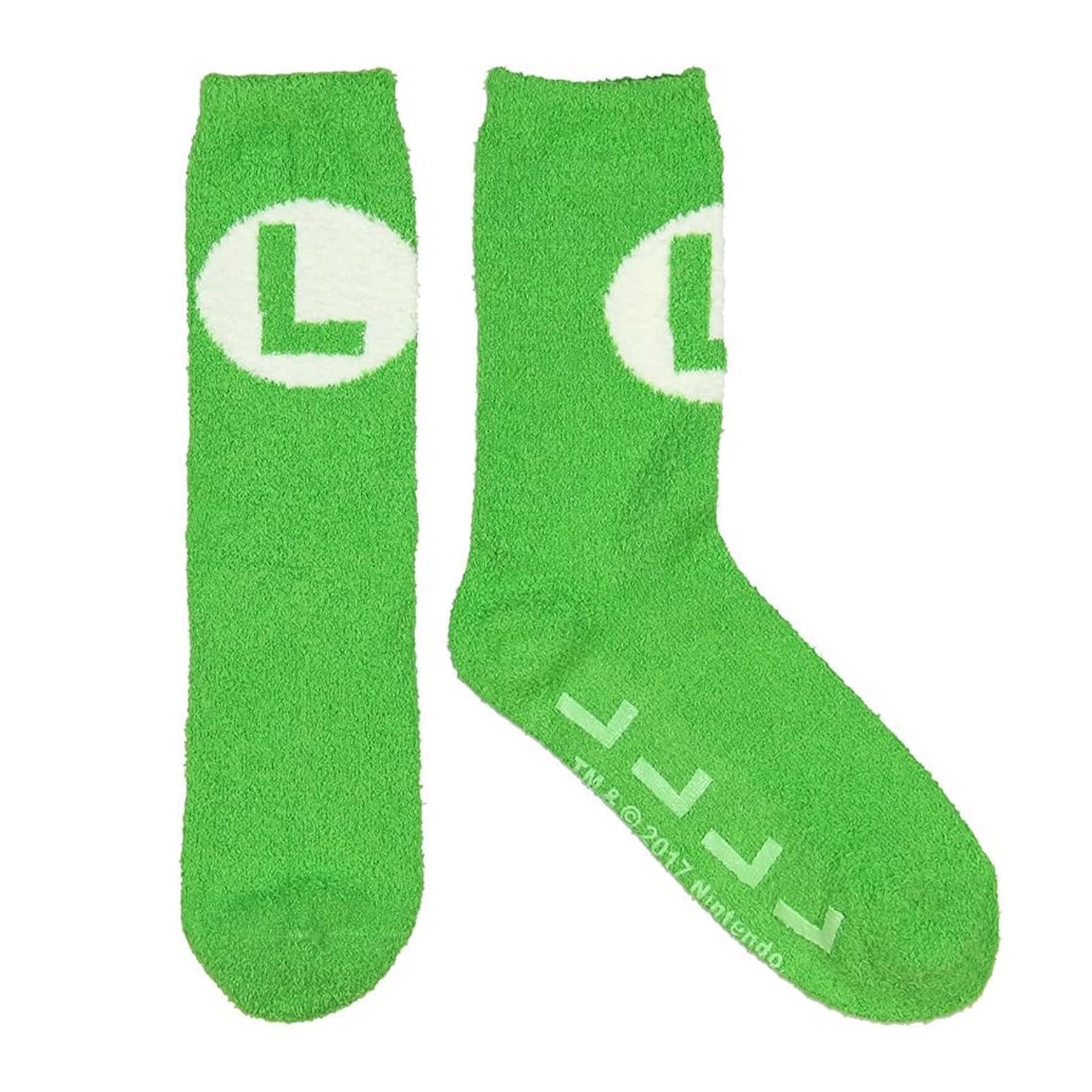 Super Mario Bros. Green Luigi Logo Cozy Adult Crew Socks