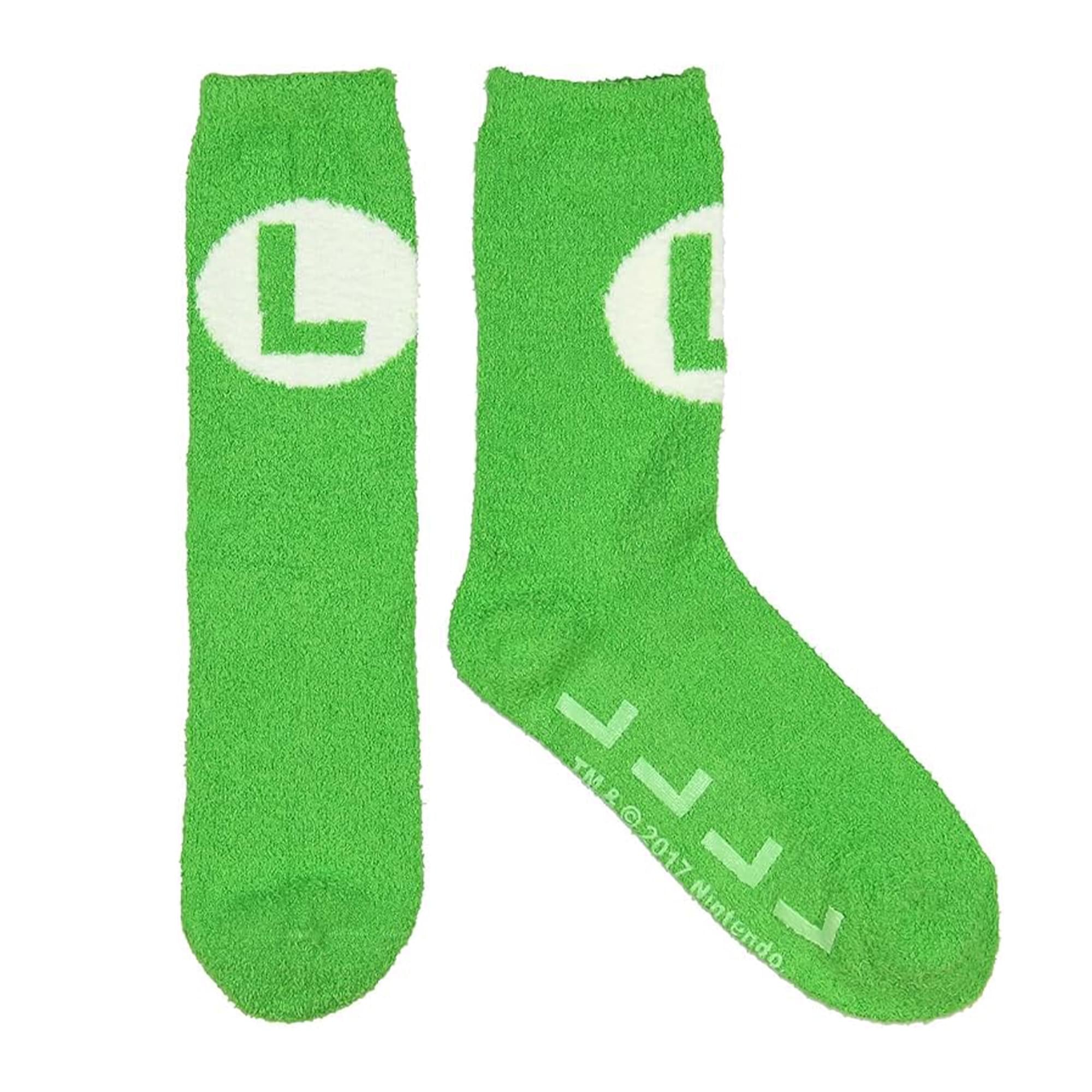 Super Mario Bros. Green Luigi Logo Cozy Adult Crew Socks