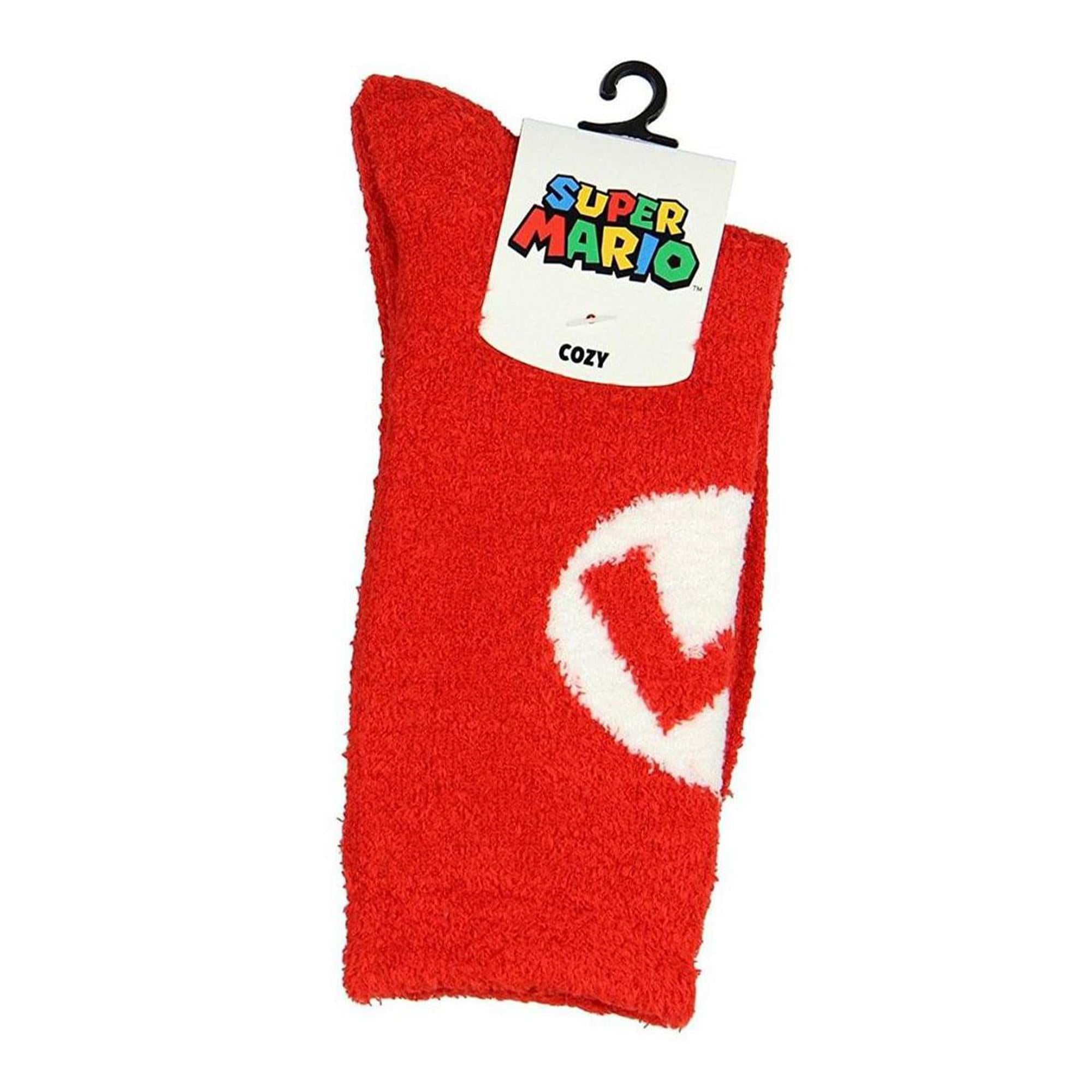 Super Mario Bros. Red Mario Logo Cozy Adult Crew Socks