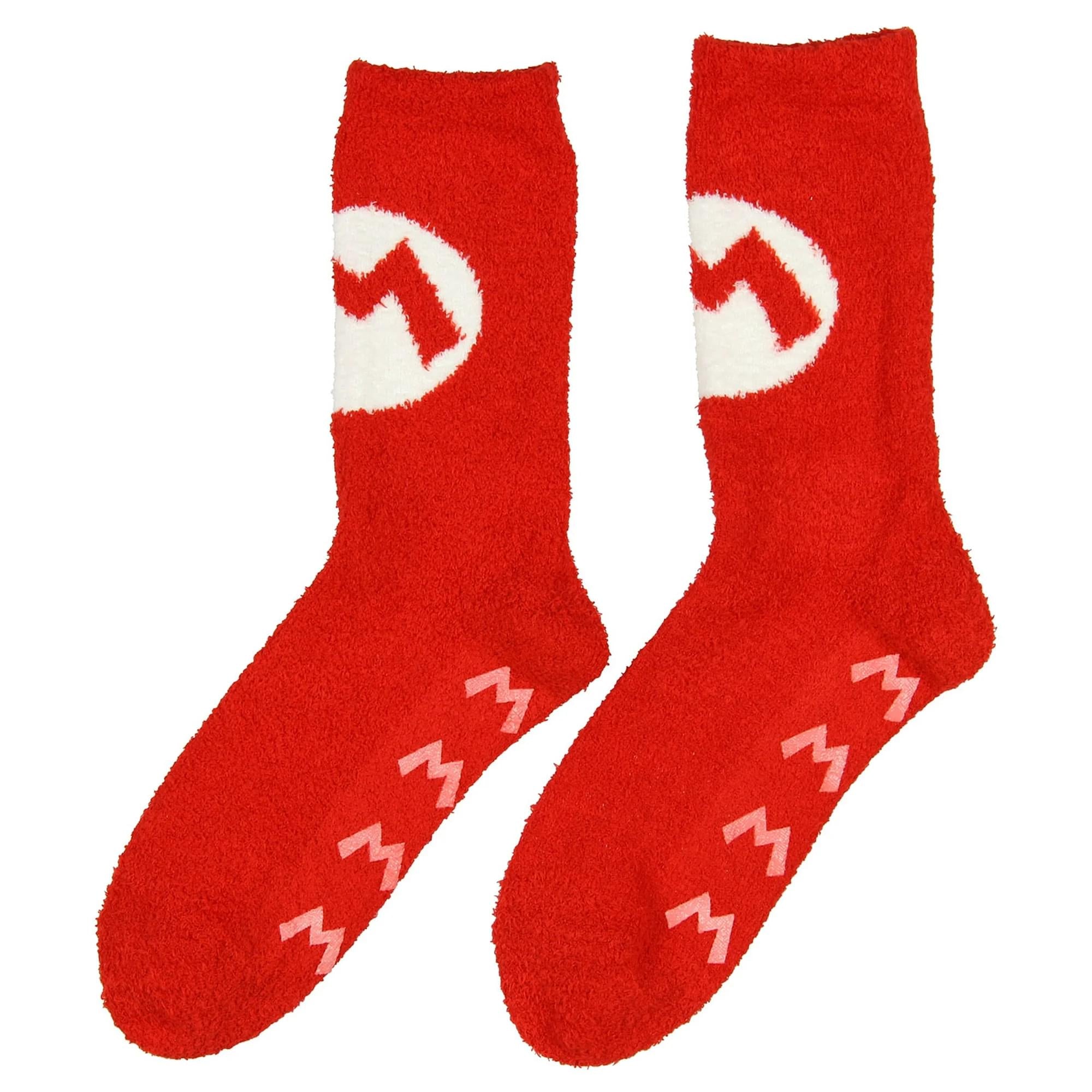 Super Mario Bros. Red Mario Logo Cozy Adult Crew Socks