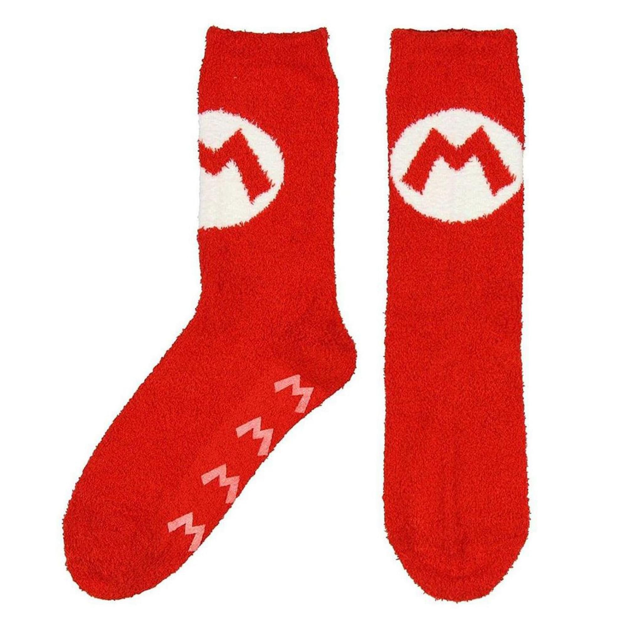 Super Mario Bros. Red Mario Logo Cozy Adult Crew Socks