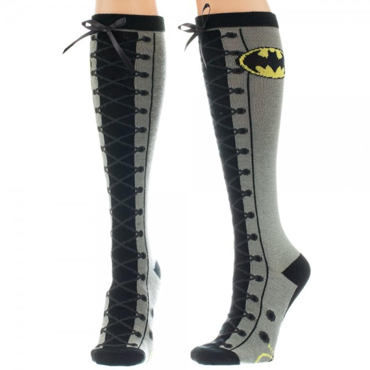 DC Comics Batman Faux Lace Up Juniors Knee High Socks