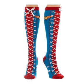 DC Comics Wonder Woman Faux Lace Up Juniors Knee High Socks