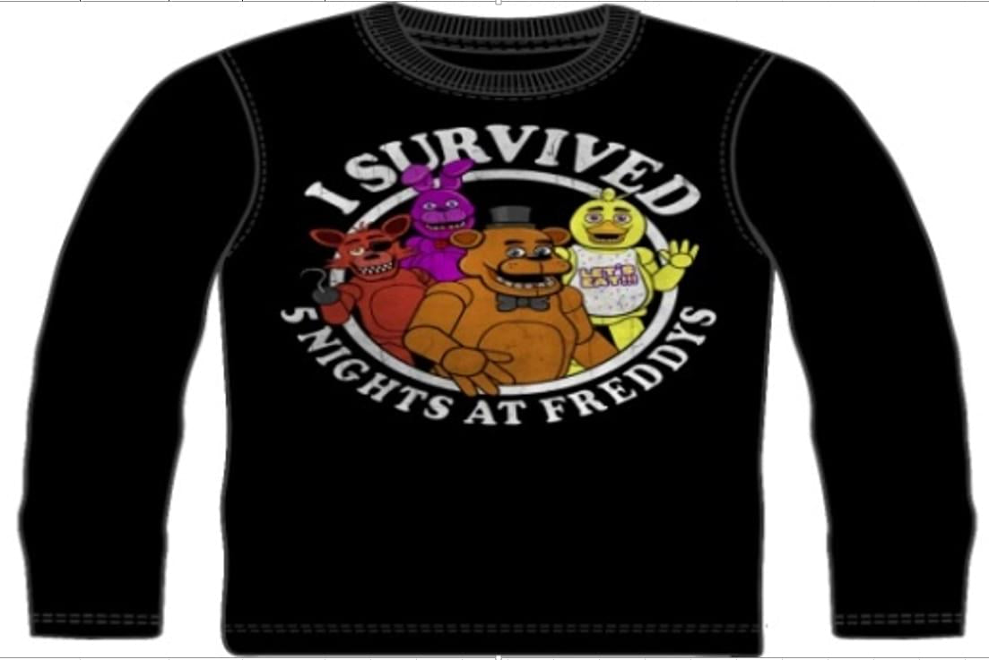 Five Nights at Freddys "I Survived" Black Youth Long Sleeve Tee