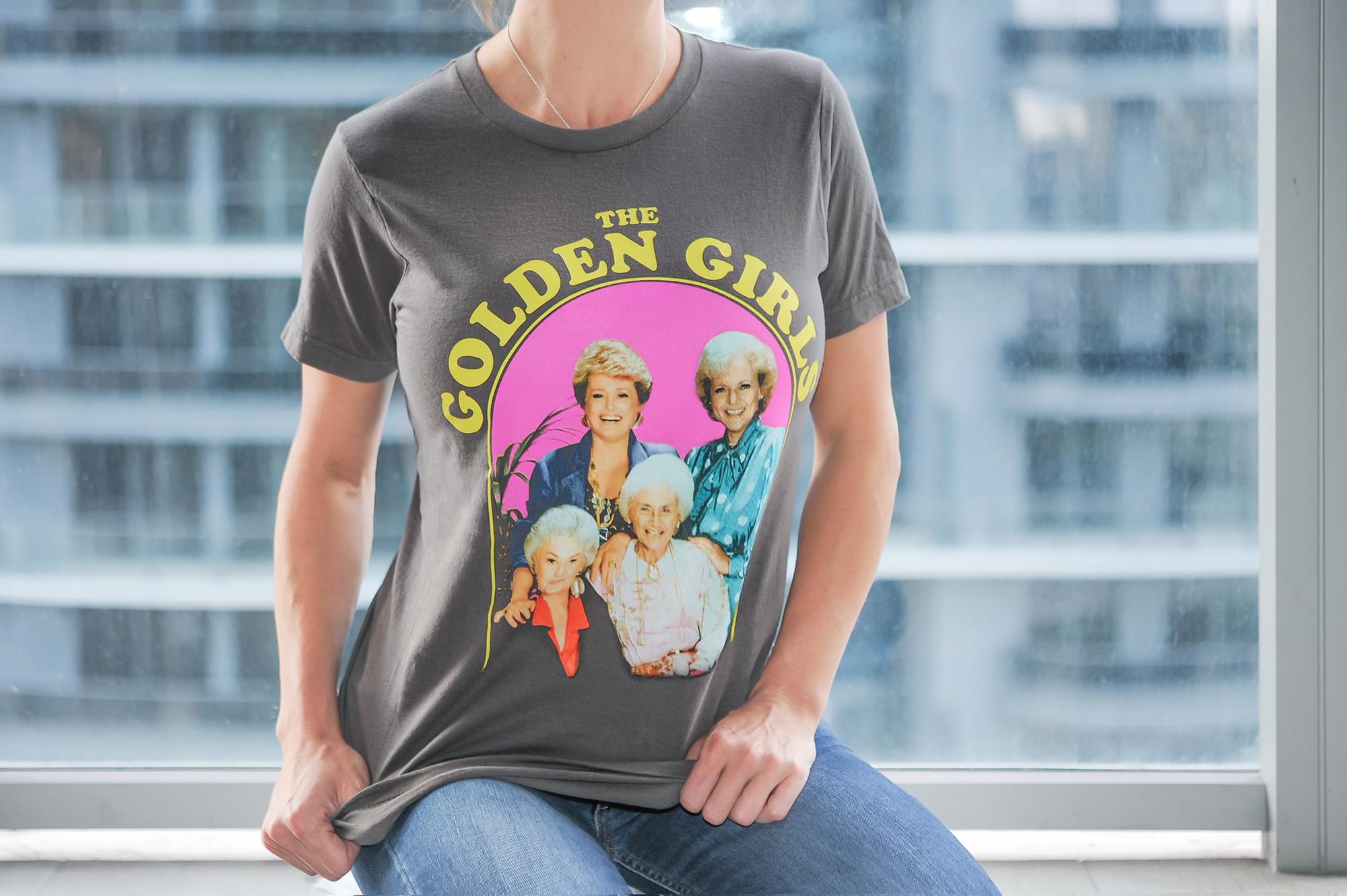 Golden Girls Group Shot Vintage T-Shirt | Charcoal Grey Shirt Featuring The Cast