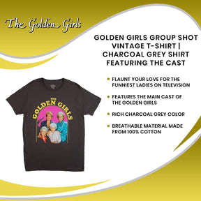 Golden Girls Group Shot Vintage T-Shirt | Charcoal Grey Shirt Featuring The Cast
