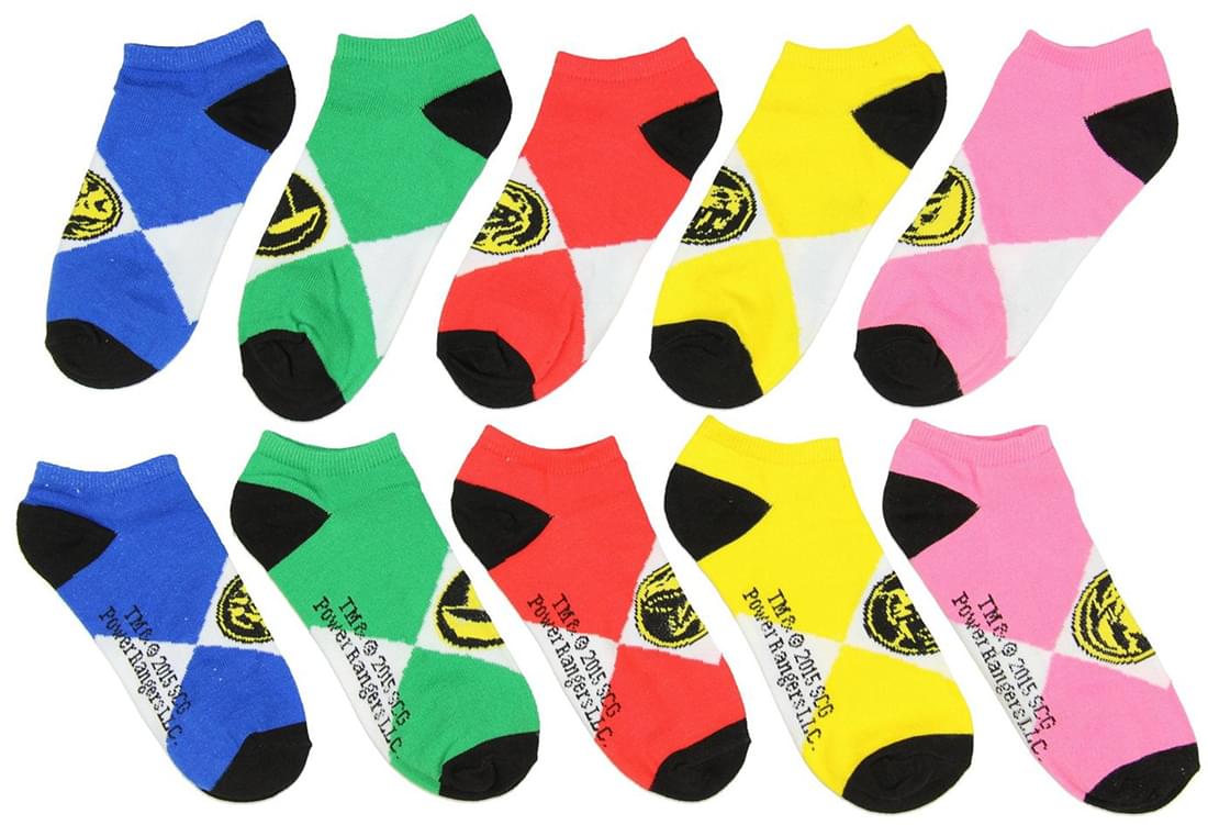 Power Rangers Ankle Socks 5-Pack Yellow, Red, Green, Blue and Pink