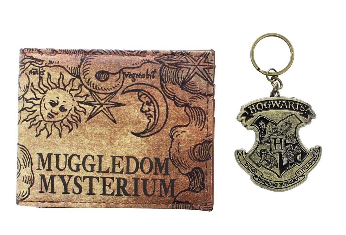 Harry Potter "Muggledom Mysterium" Bi-Fold Wallet and Hogwarts Keychain Set