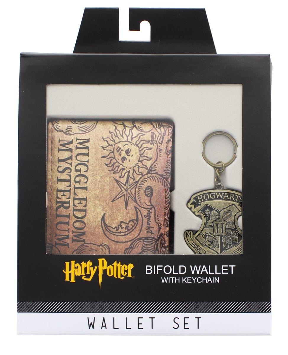 Harry Potter "Muggledom Mysterium" Bi-Fold Wallet and Hogwarts Keychain Set