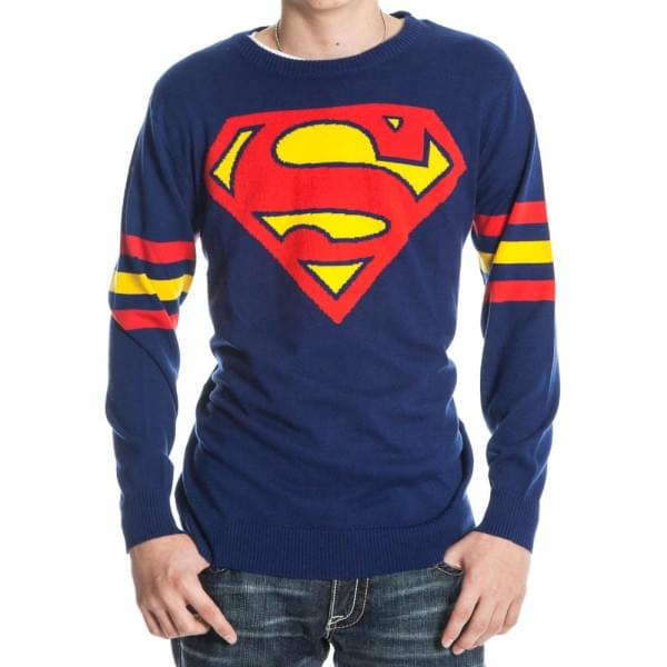 Superman Logo Adult Blue Knit Sweater