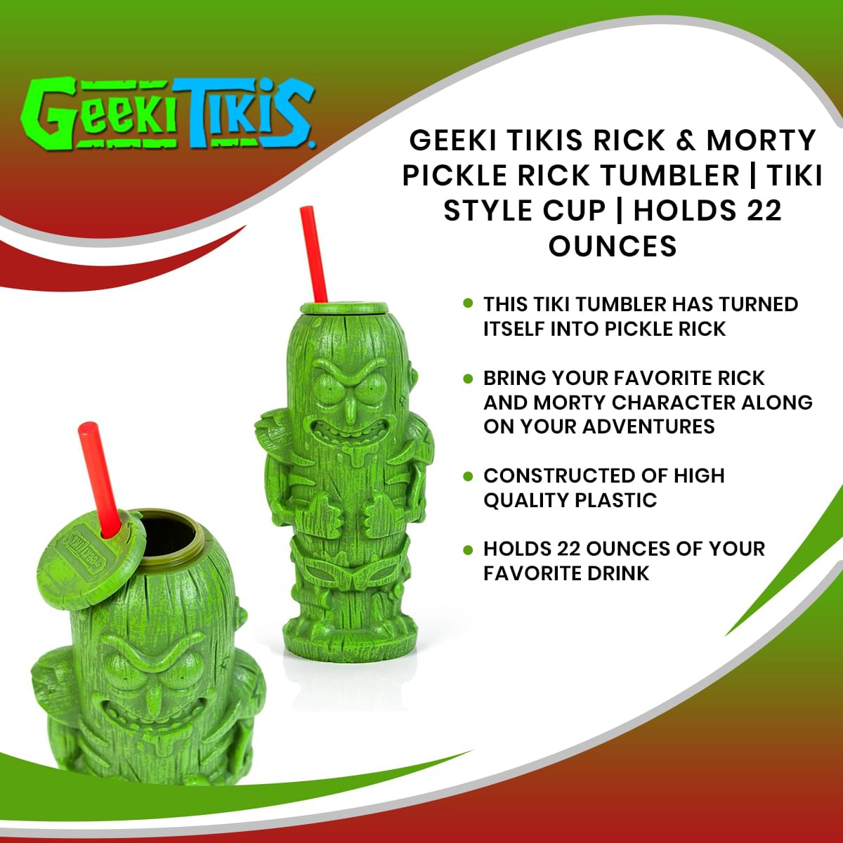 Geeki Tikis Rick and Morty Pickle Rick Plastic Tumbler | Holds 22 Ounces