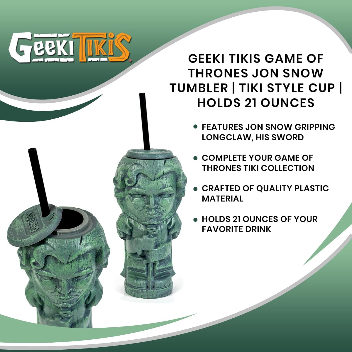 Geeki Tikis Game of Thrones Jon Snow Plastic Tumbler | Holds 21 Ounces