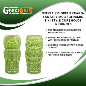 Geeki Tikis Green Kraken Fantasy Mug | Ceramic Tiki Style Cup | Holds 17 Ounces