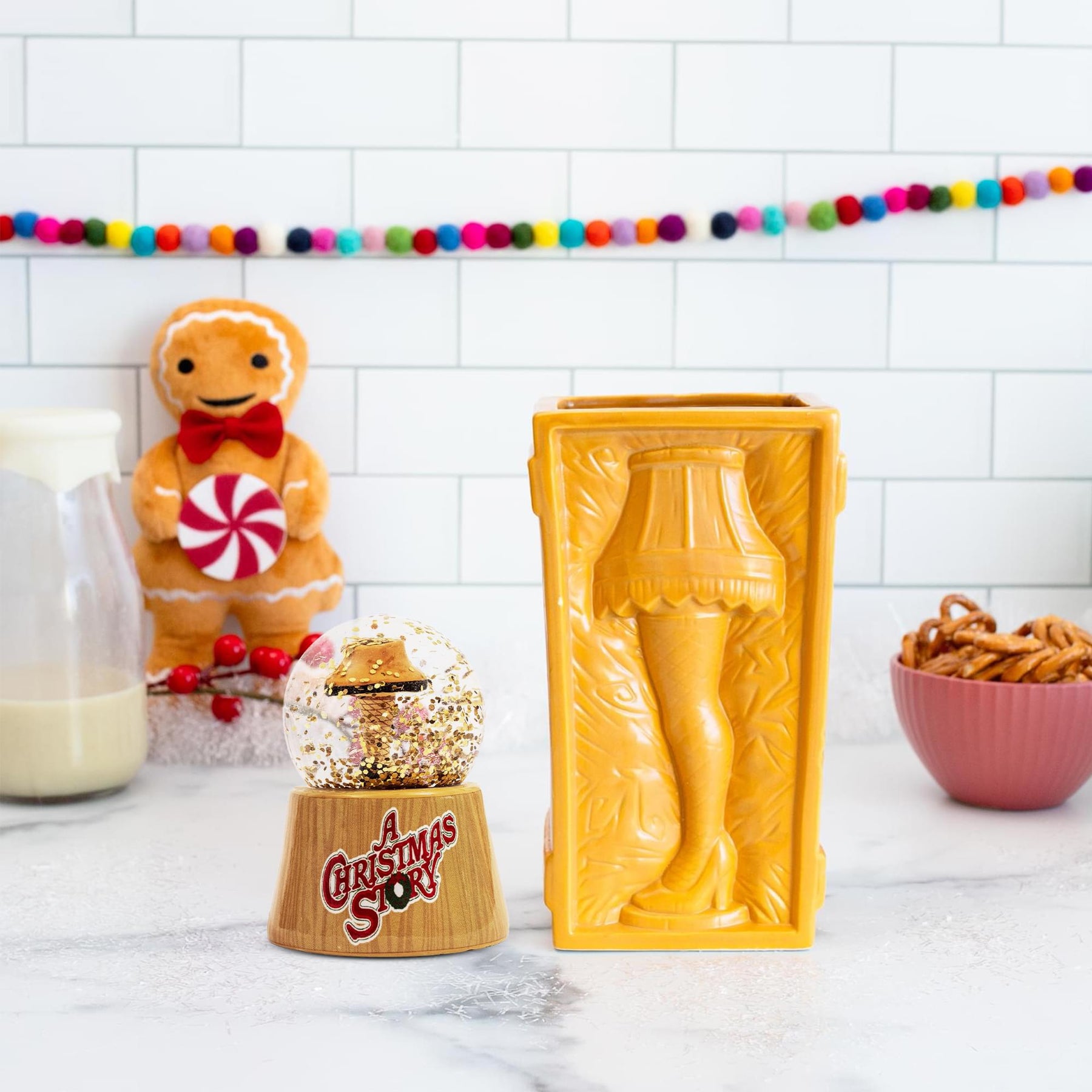 A Christmas Story Leg Lamp 3-Inch Mini Snow Globe and Geeki Tikis Mug Set