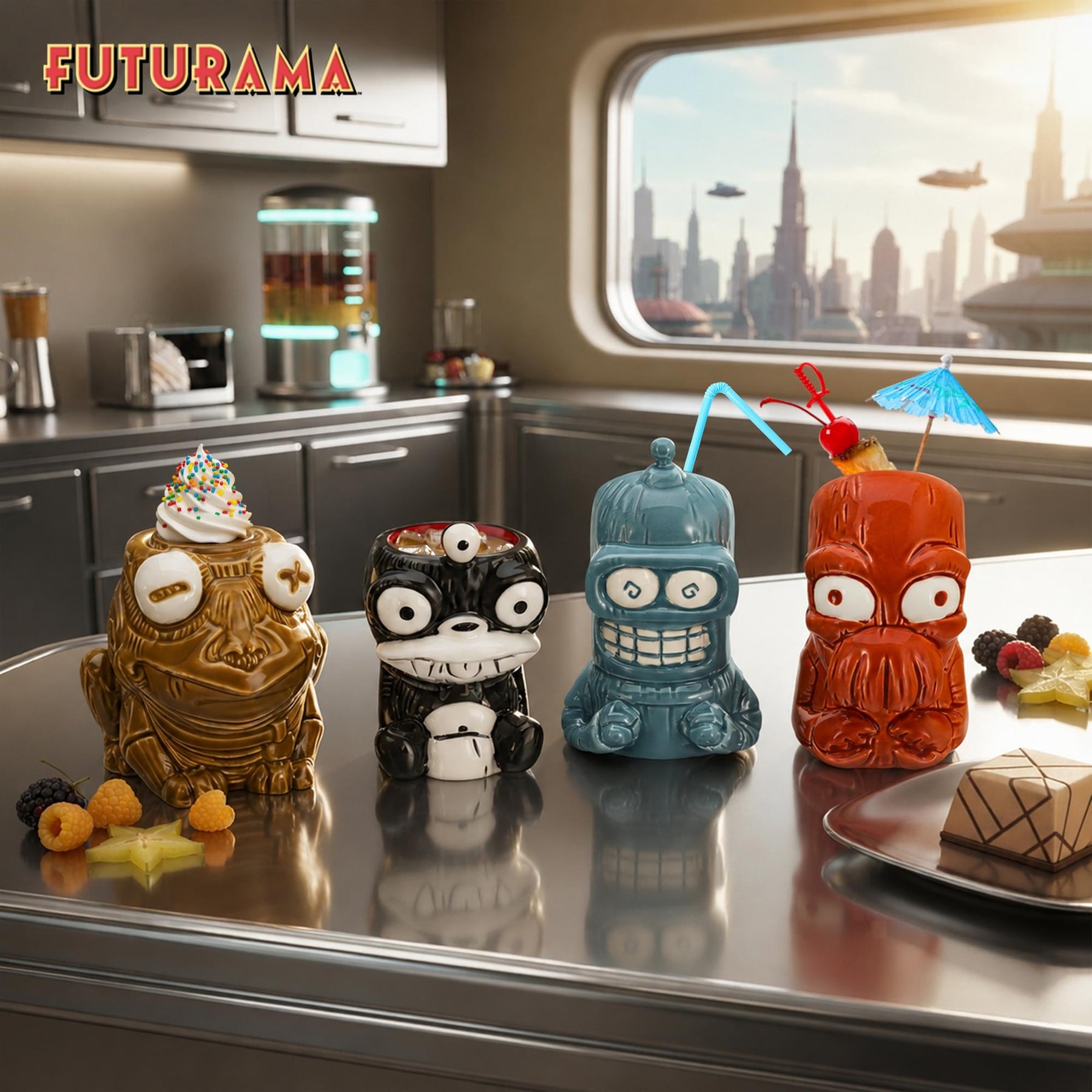 Geeki Tikis Futurama 4-Piece Ceramic Mega Muglet Set