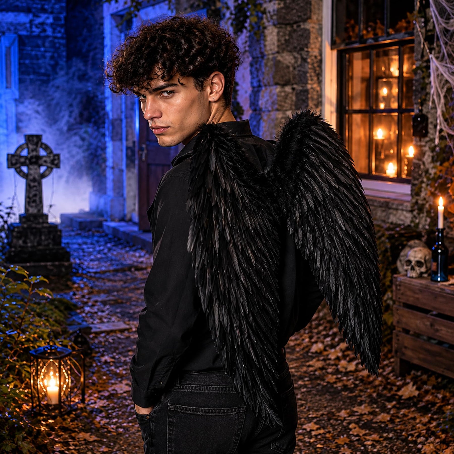 Black Feather Angel Wings Adult Costume Accessory | 26 Inches