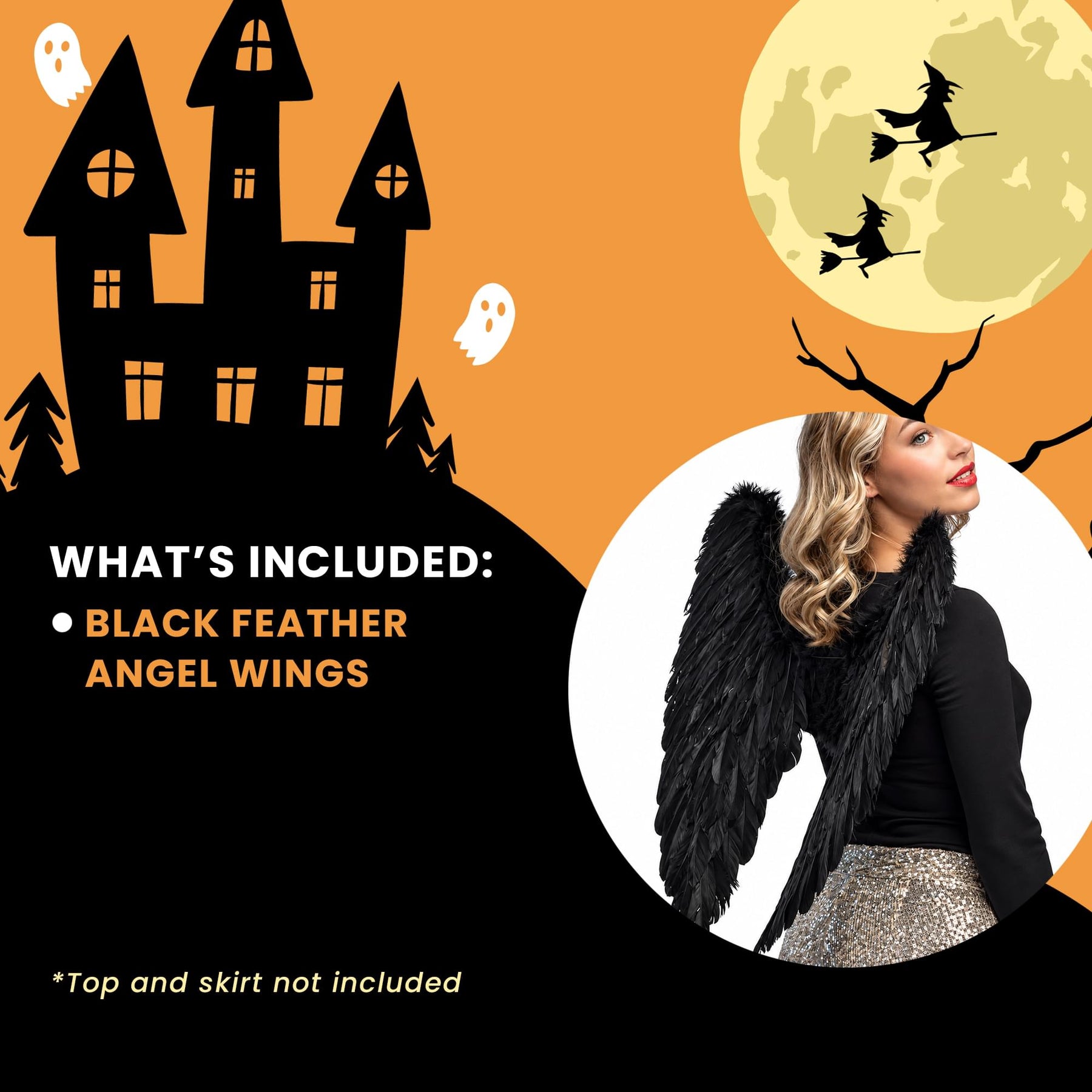 Black Feather Angel Wings Adult Costume Accessory | 26 Inches