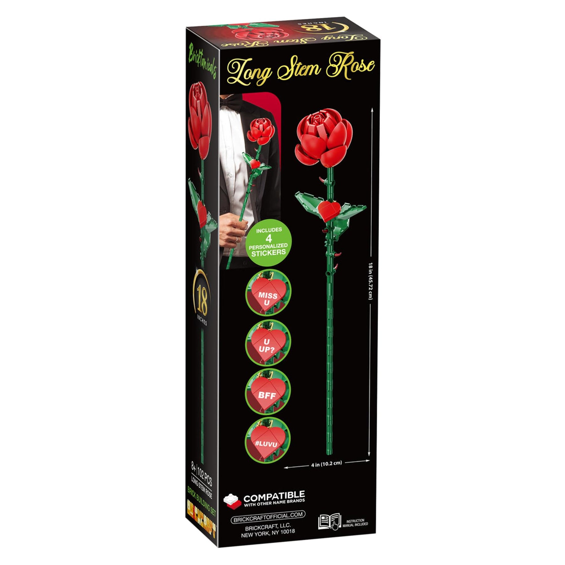 Bricktanicals Long Stem Red Rose 102 Pieces Building Set
