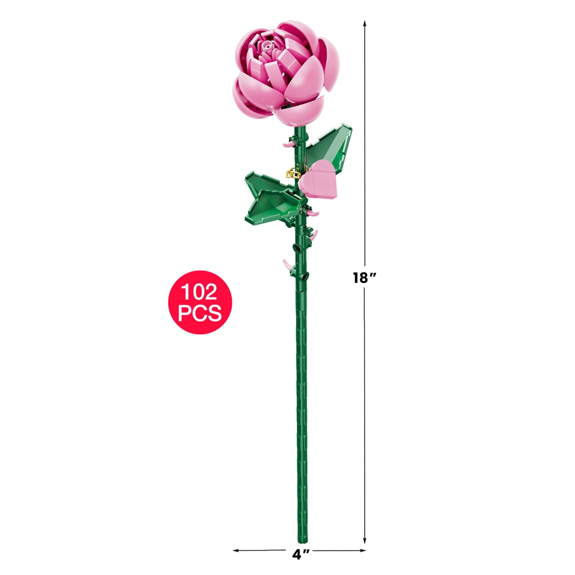 Bricktanicals Long Stem Pink Rose 102 Pieces Building Set