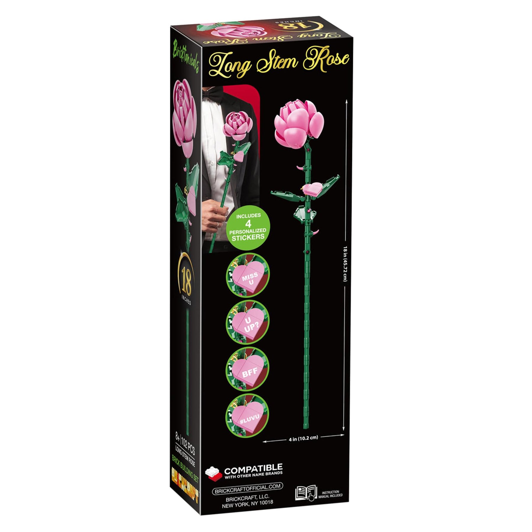 Bricktanicals Long Stem Pink Rose 102 Pieces Building Set