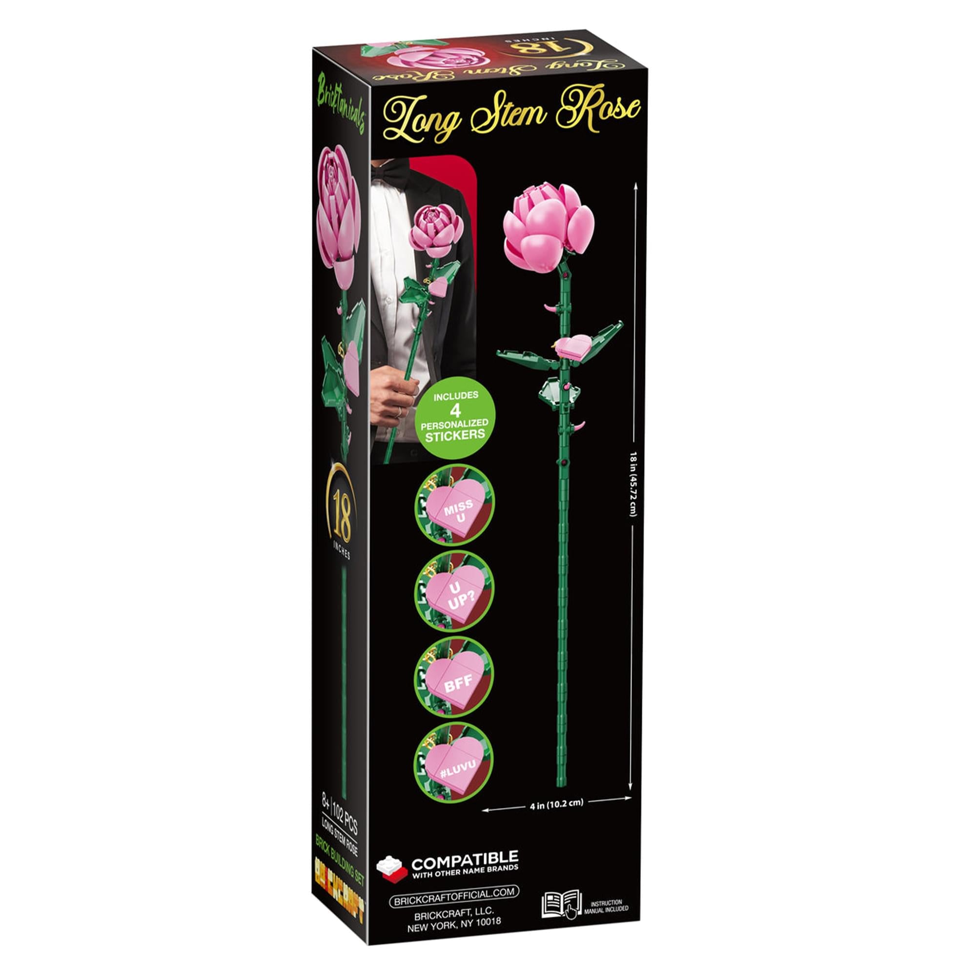 Bricktanicals Long Stem Pink Rose 102 Pieces Building Set