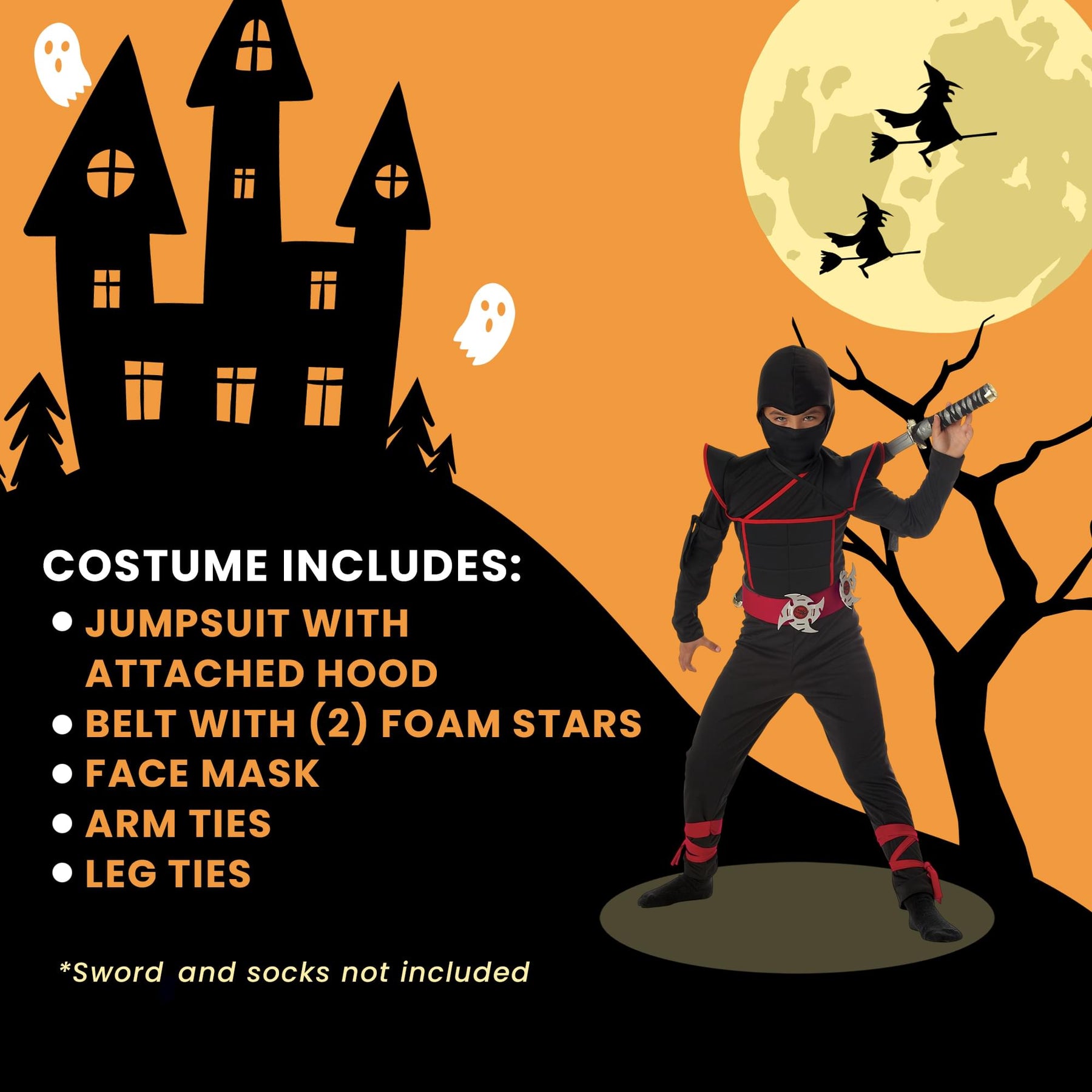 Stealth Ninja Warrior Jumpsuit Child Costume