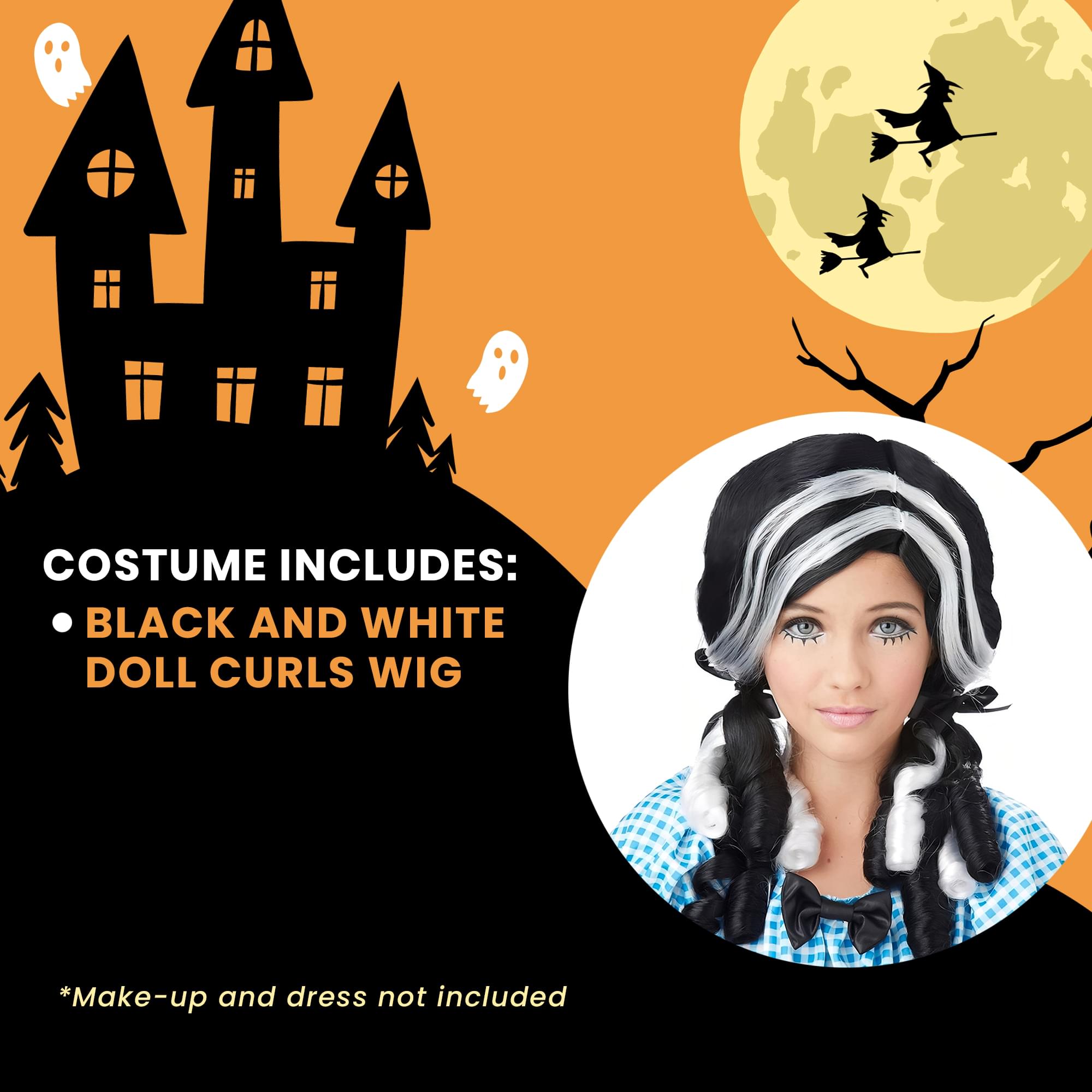 Black and White Doll Curls Costume Wig