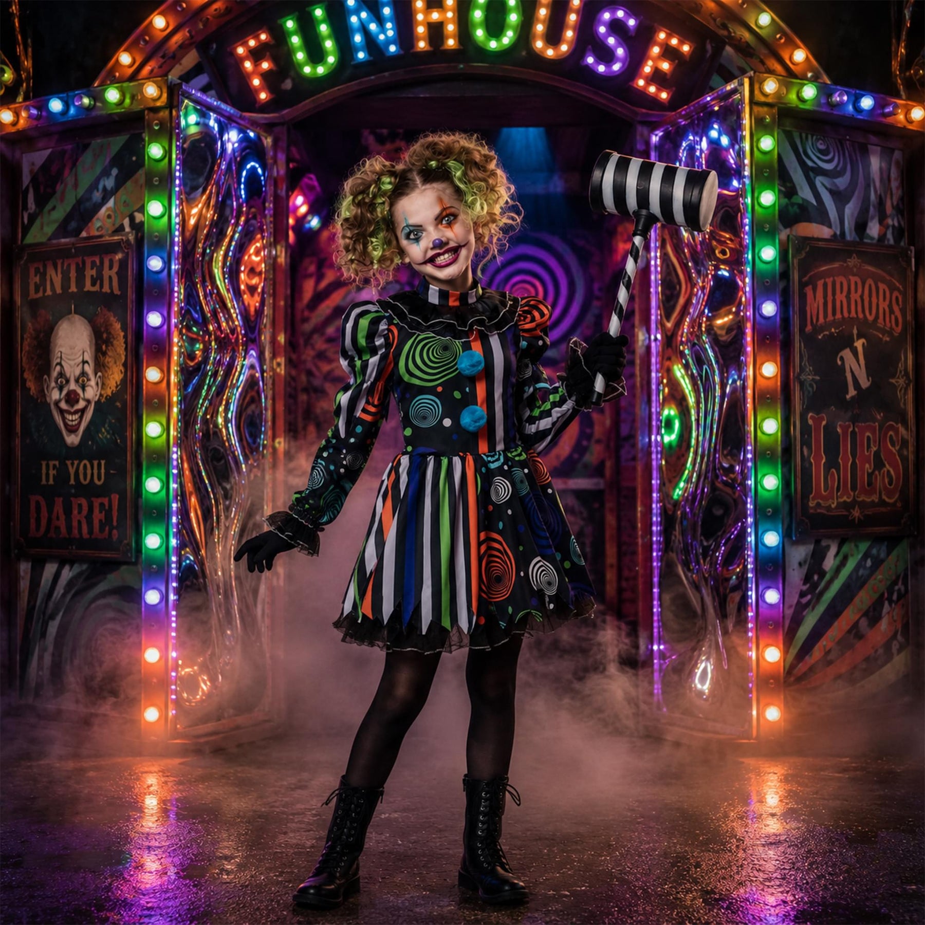 Neon Nightmare Clown Child Costume