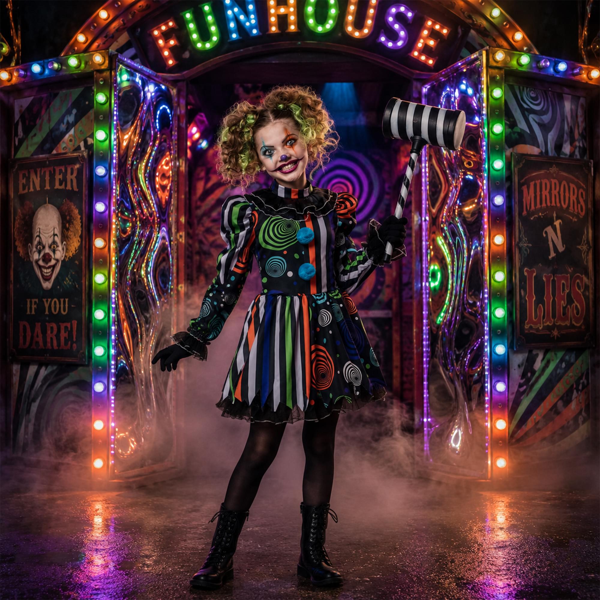 Neon Nightmare Clown Child Costume