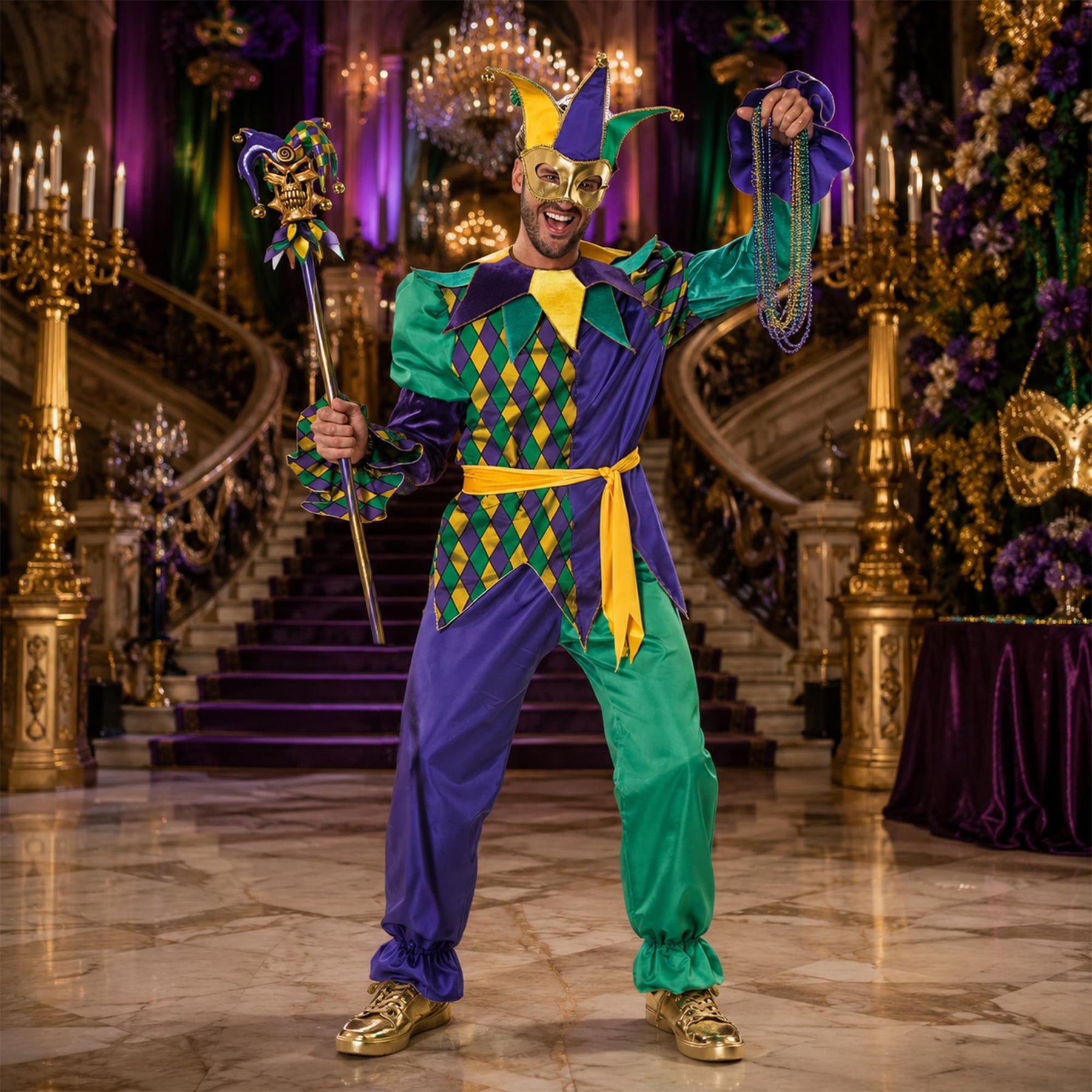 Deluxe Mardi Gras Jester Adult Costume