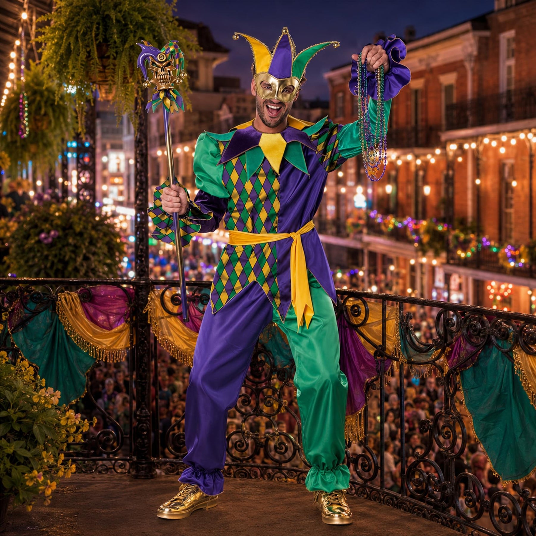 Deluxe Mardi Gras Jester Adult Costume