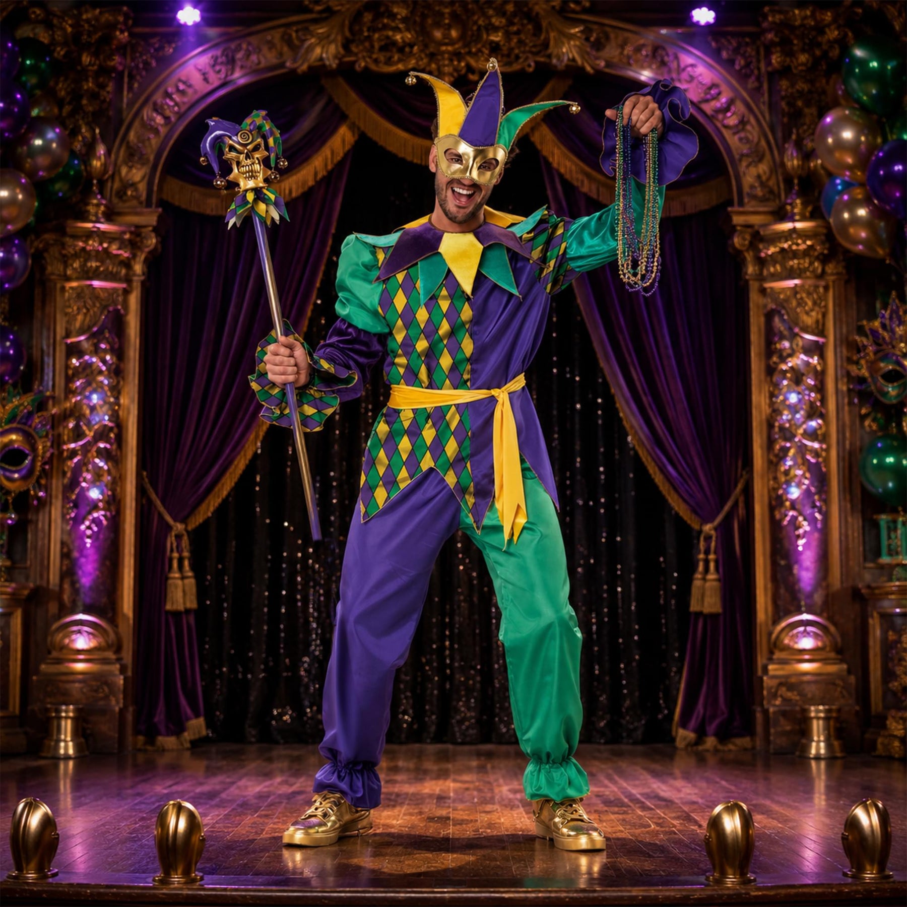 Deluxe Mardi Gras Jester Adult Costume