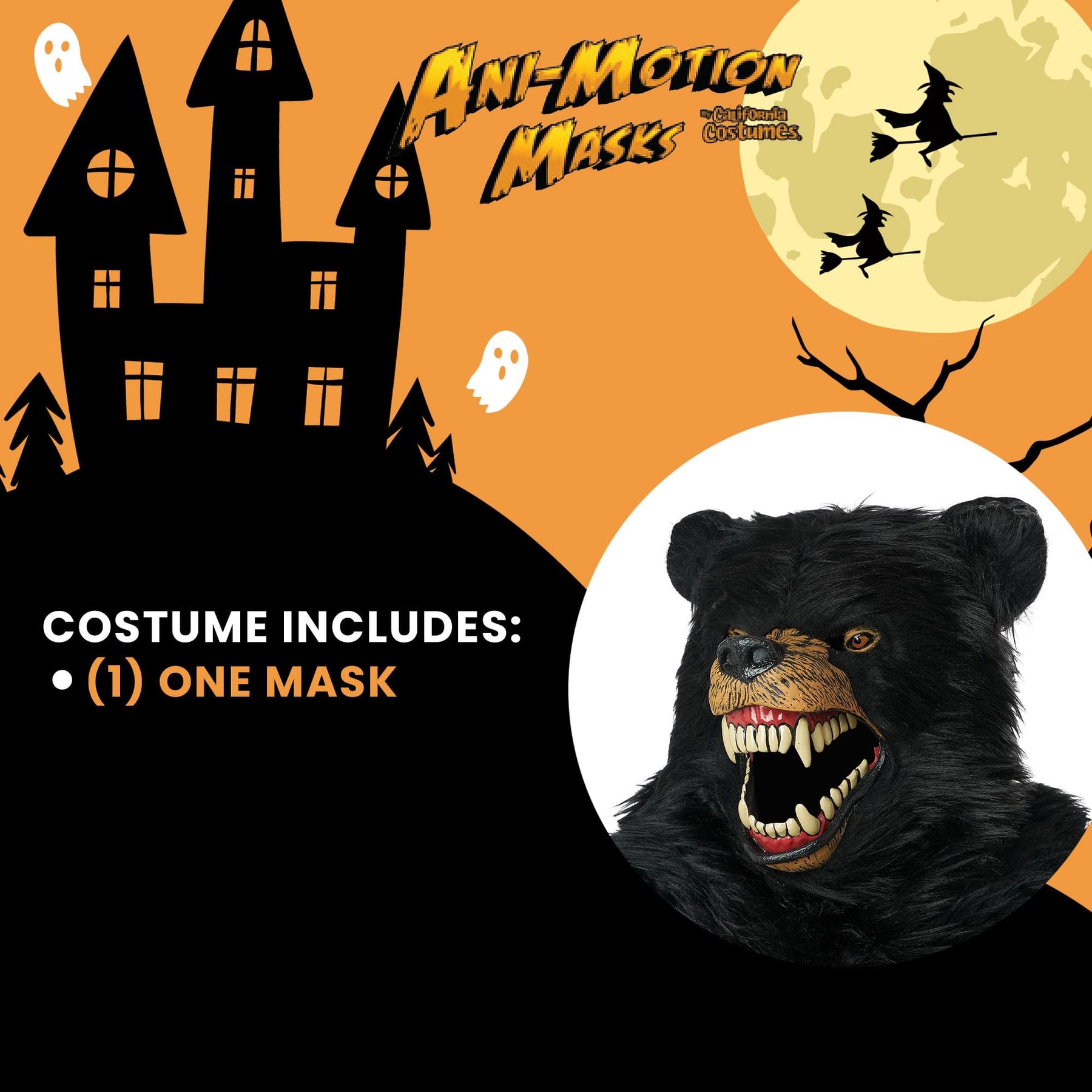 Black Bear Ani-Motion Costume Mask | One Size Fits Most