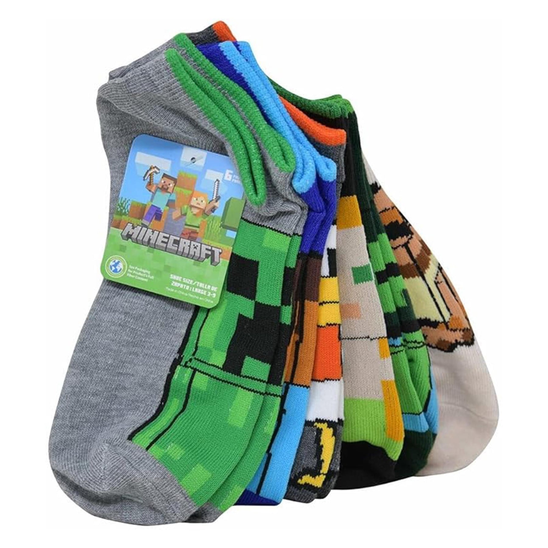 Minecraft No Show Socks 6-Pack | Size Large (3-9)