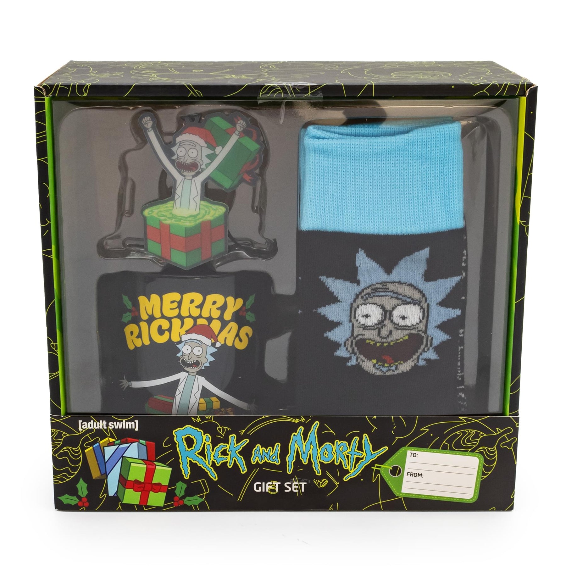 Rick and Morty Mug, Socks, and Ornament Bundle