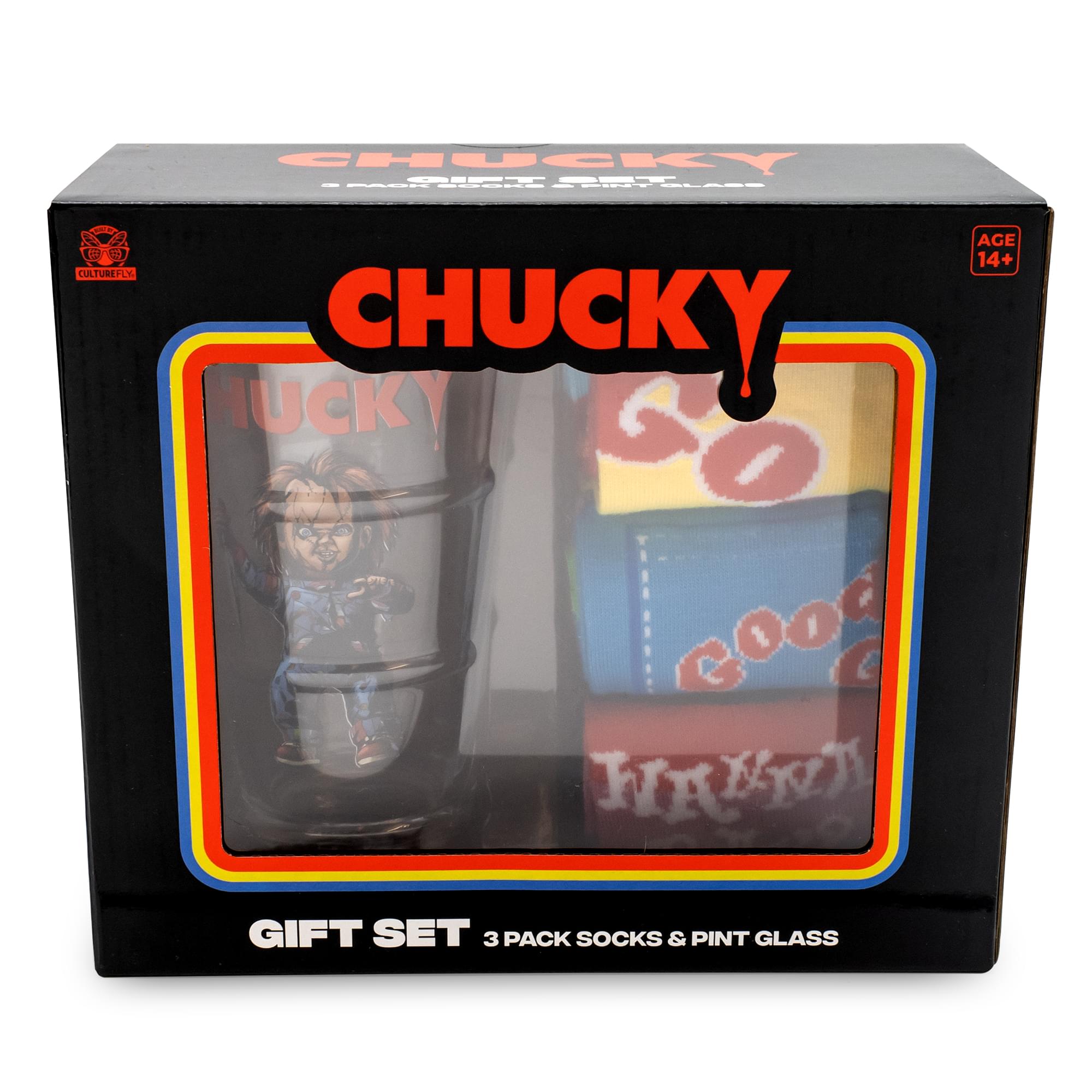 Child's Play Chucky Pint Glass and Sock Bundle