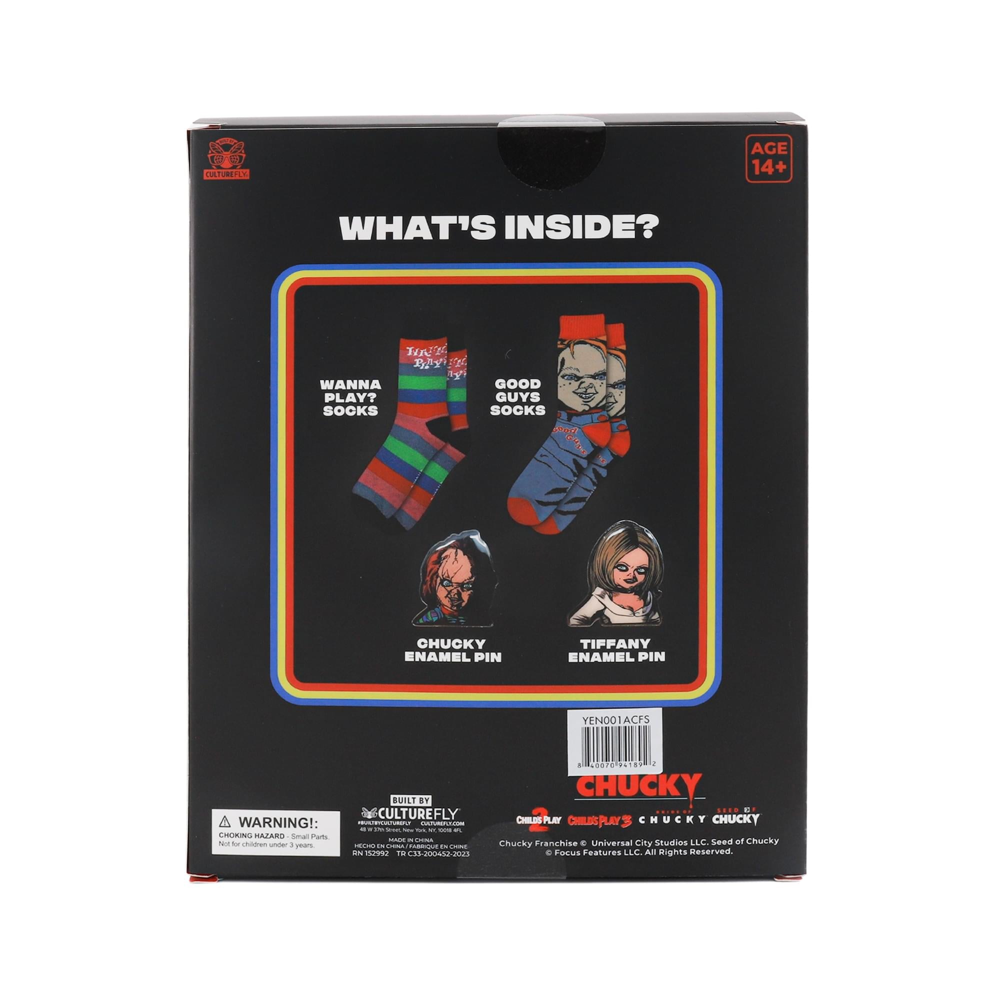 Child's Play Chucky and Tiffany Enamel Pins and Sock Bundle