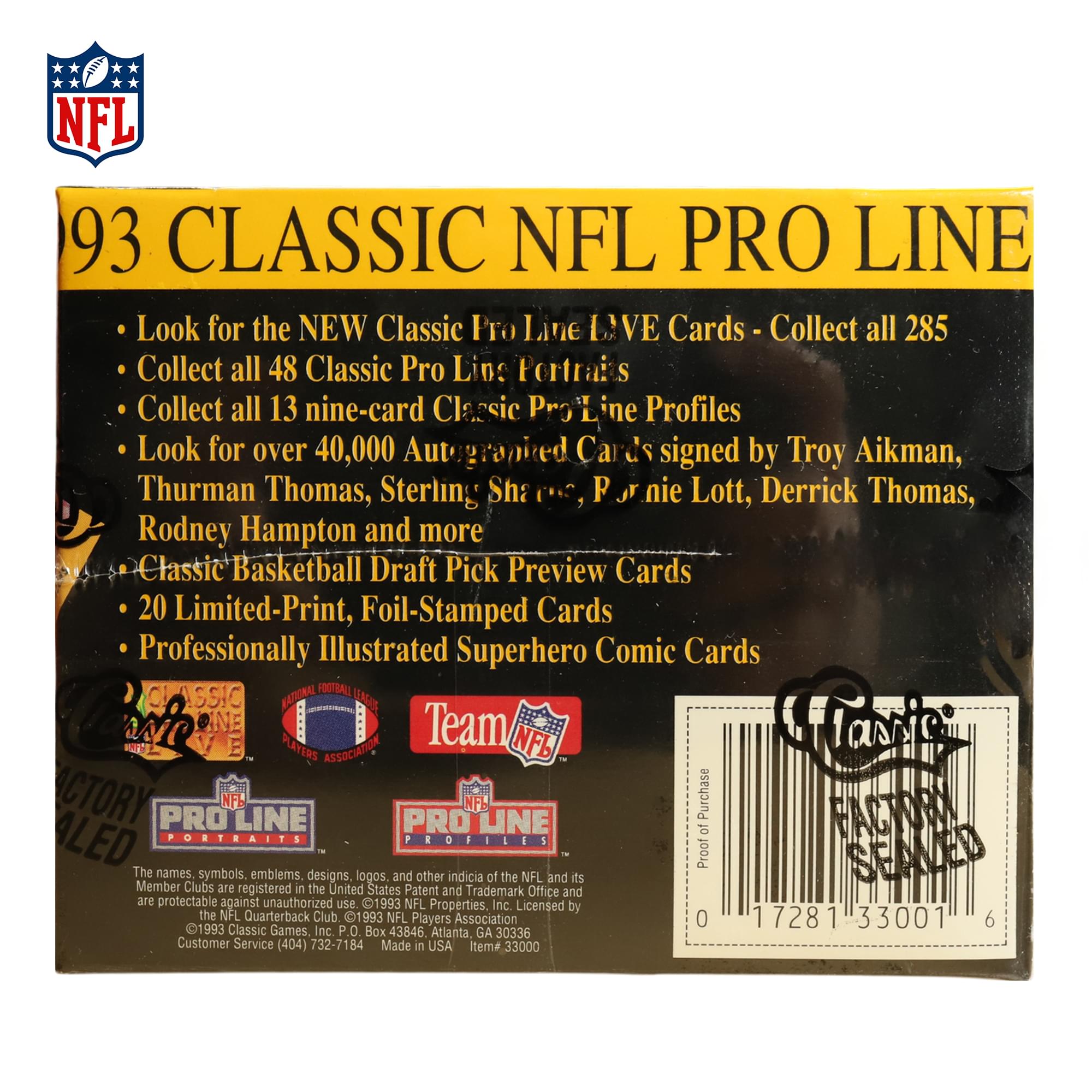 NFL 1993 Classic Pro Line Live Factory Sealed Football Box | 36 Packs