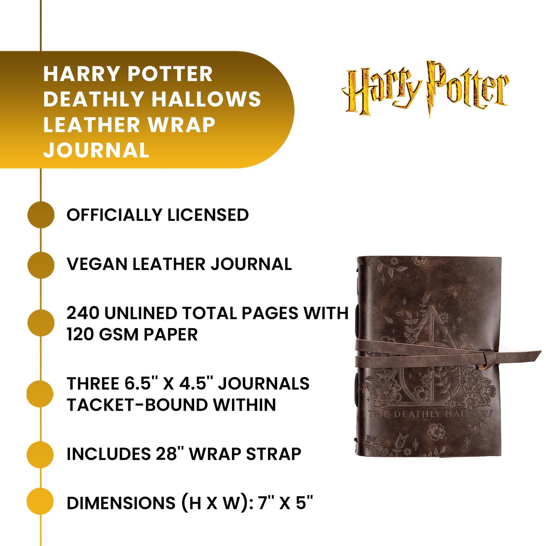Harry Potter Deathly Hallows Leather Wrap Journal | 240 Pages