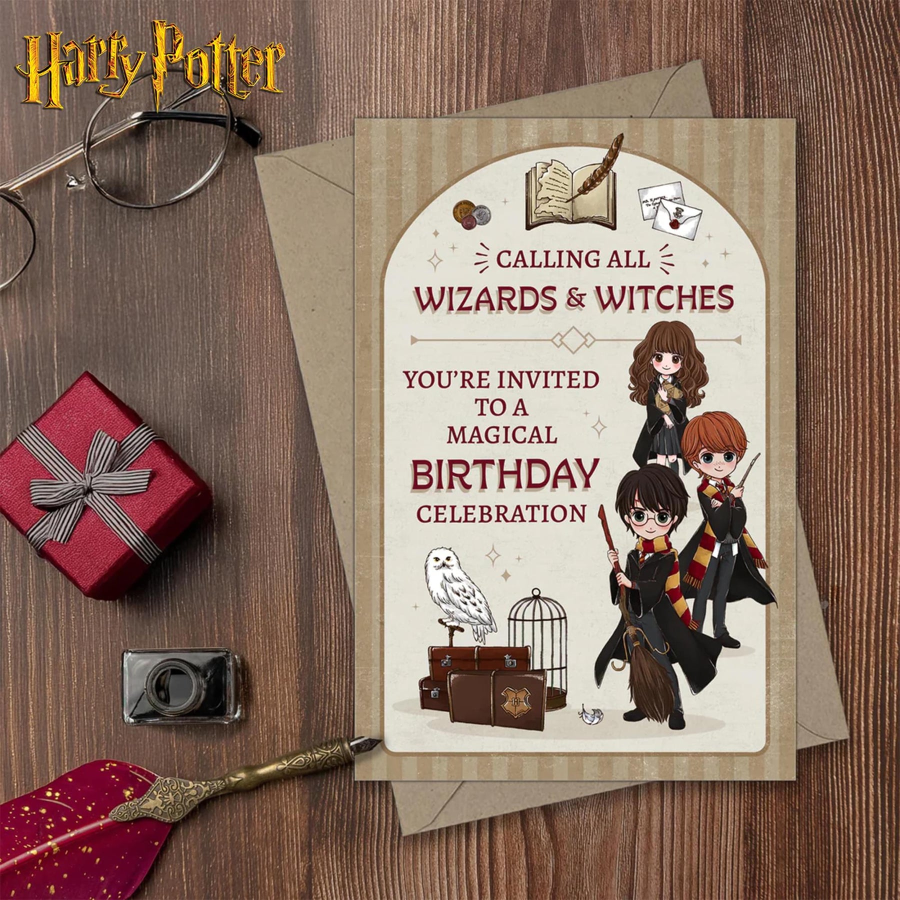 Harry Potter Magical Wizards & Witches Birthday Invitation & Envelope Box Set