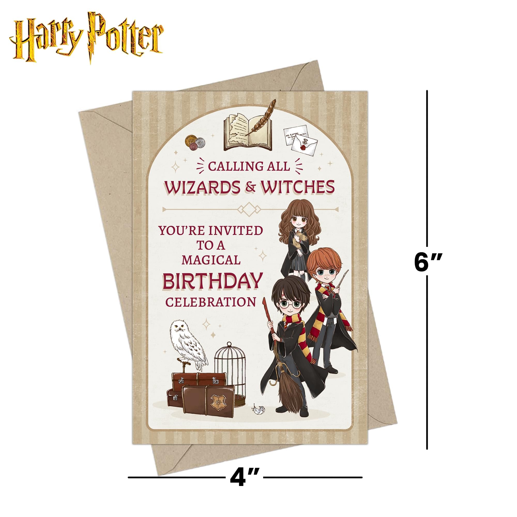 Harry Potter Magical Wizards & Witches Birthday Invitation & Envelope Box Set