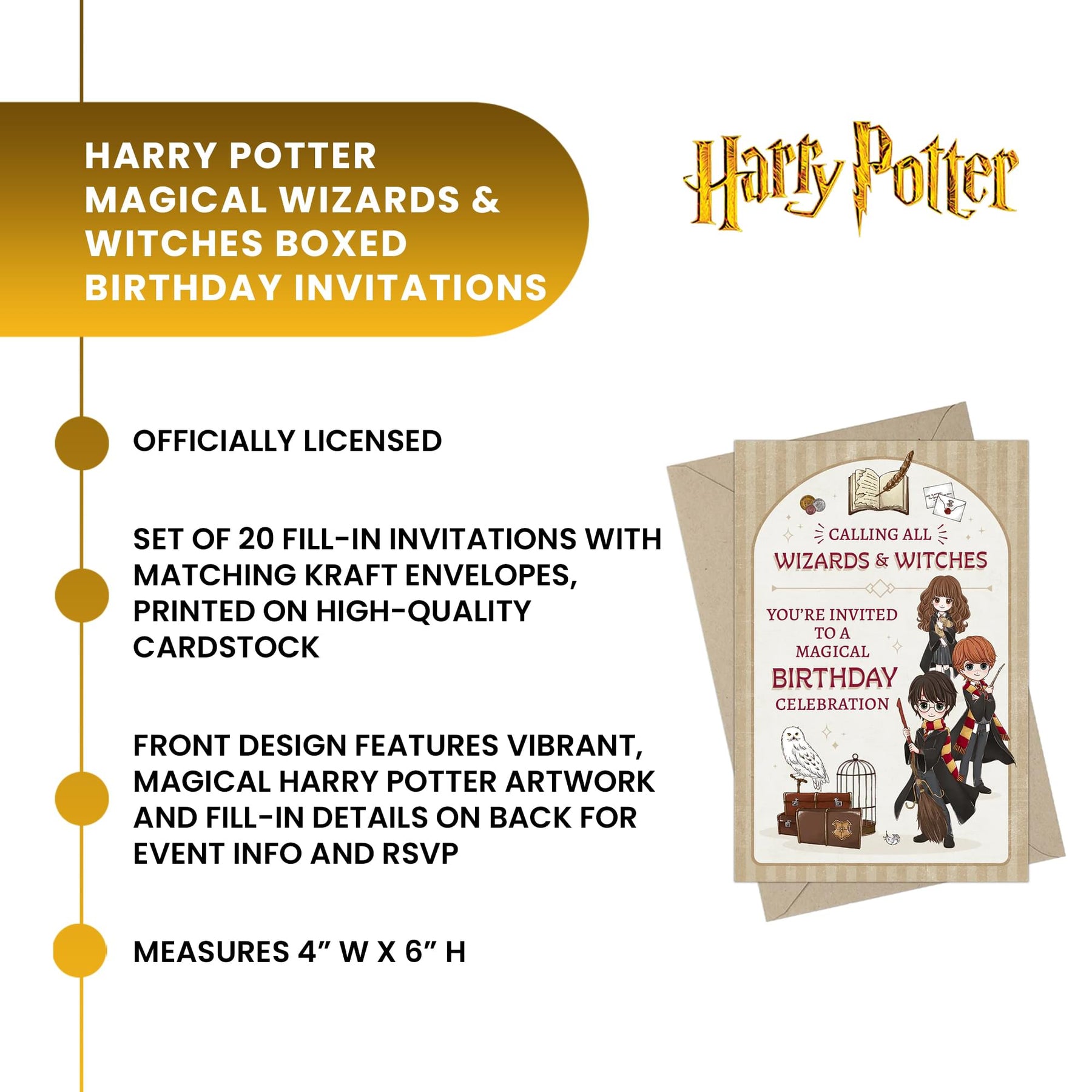 Harry Potter Magical Wizards & Witches Birthday Invitation & Envelope Box Set