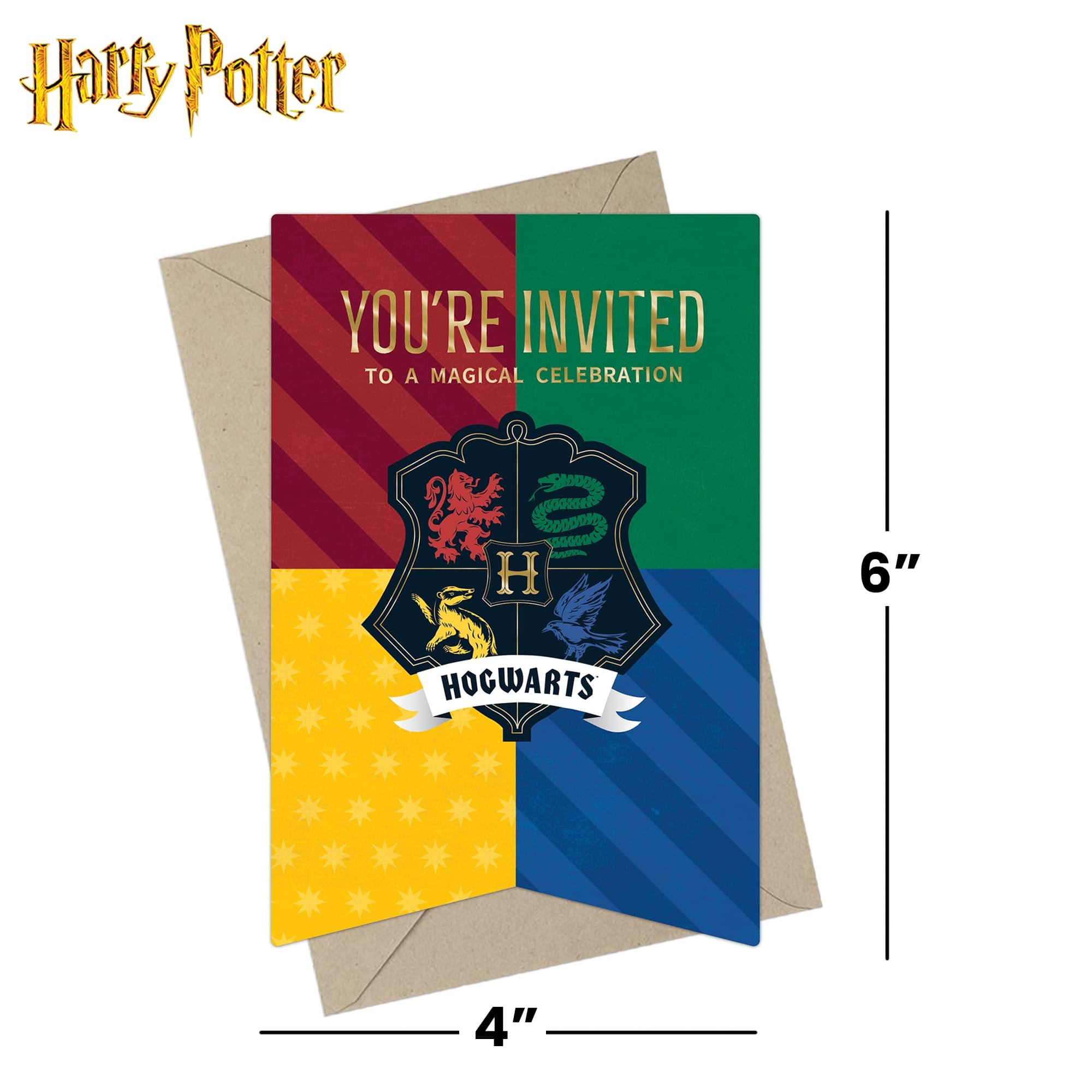 Harry Potter Hogwarts House Banner Birthday Invitation & Envelope Box Set