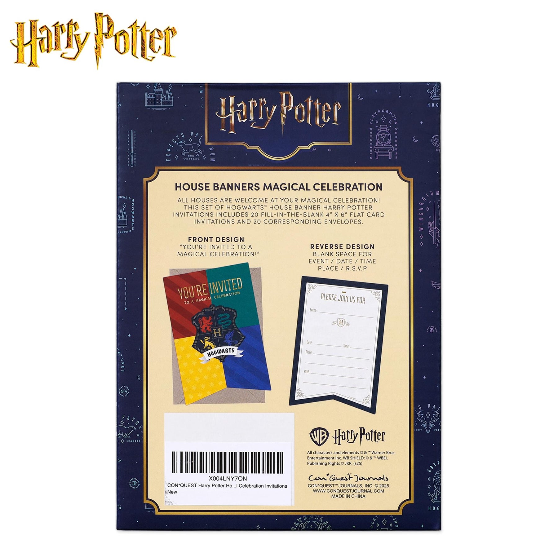 Harry Potter Hogwarts House Banner Birthday Invitation & Envelope Box Set