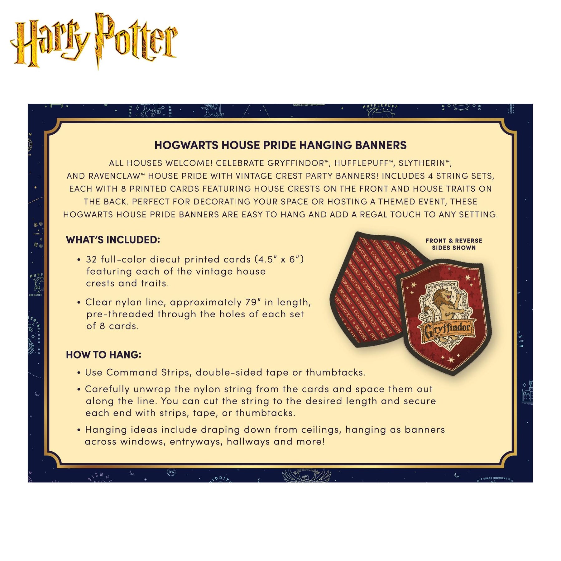 Harry Potter Hogwarts House Pride Hanging Cardstock Banners | 32 Pieces