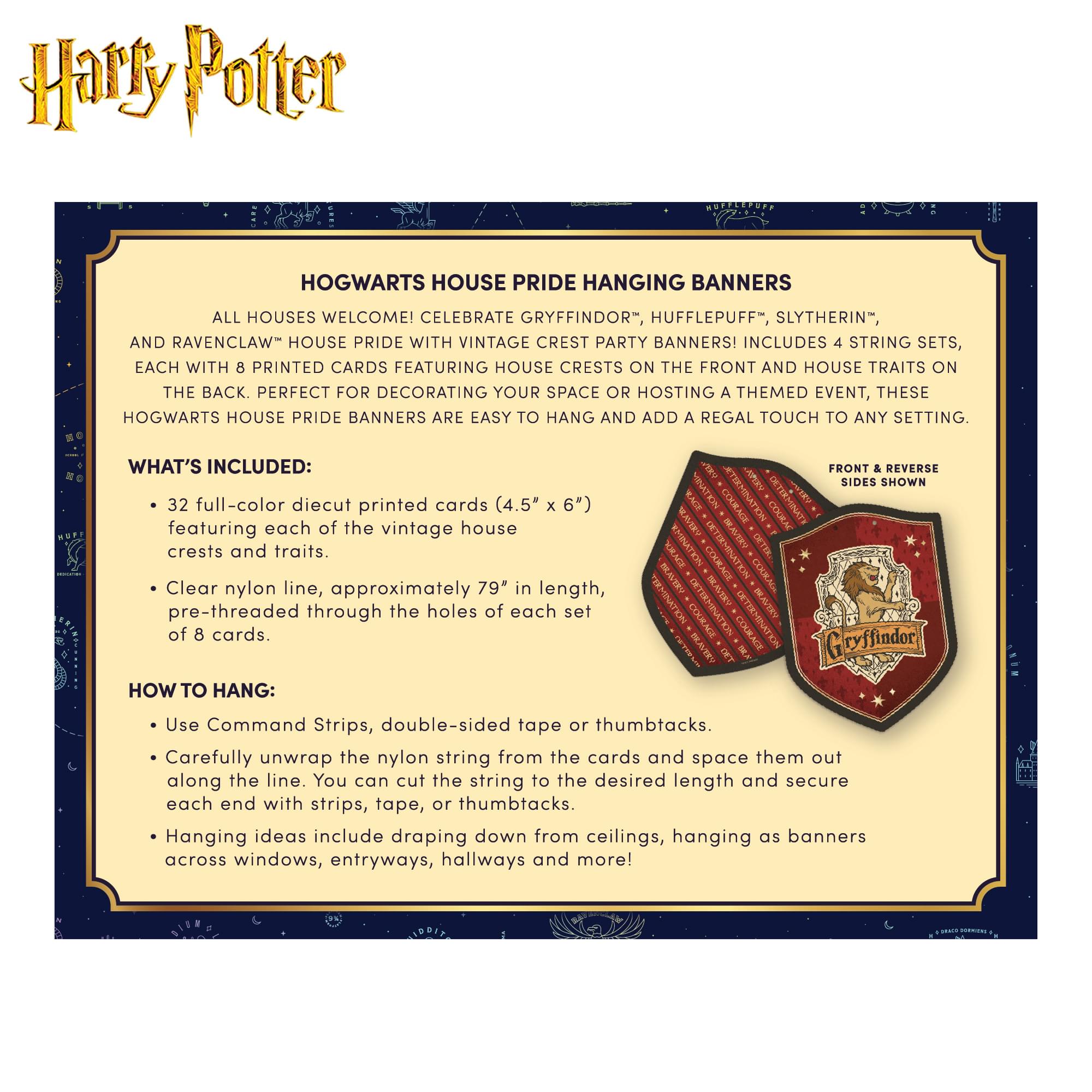 Harry Potter Hogwarts House Pride Hanging Cardstock Banners | 32 Pieces