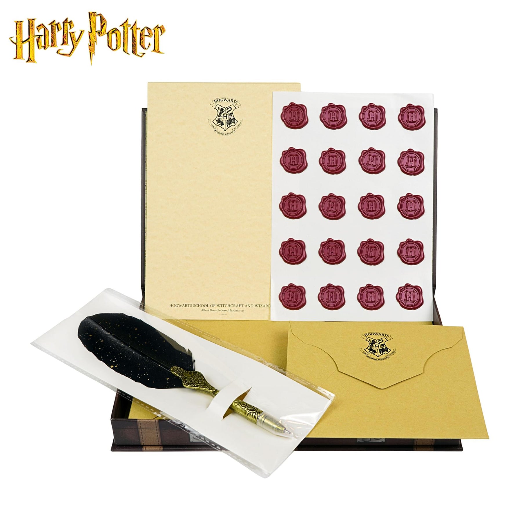 Harry Potter Hogwarts Boxed 20-Piece Stationery Set with Wax Seals & Feather Pen